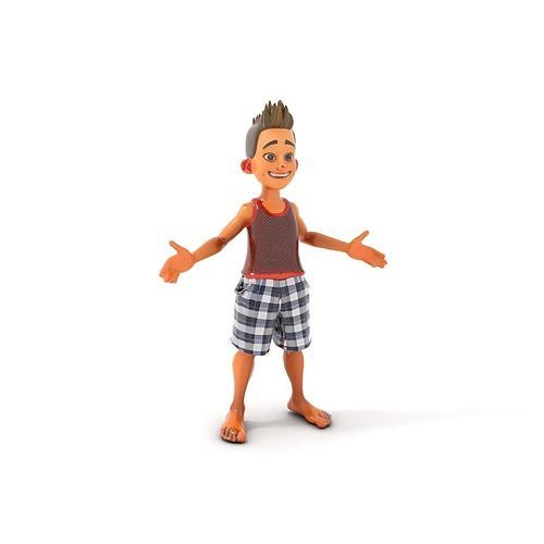 Animated Youth Character Model with Plaid Shorts  Fully Rigge... Low-poly 3D model