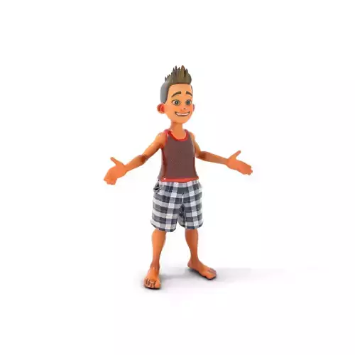 Animated Youth Character Model with Plaid Shorts  Fully Rigged and Animated