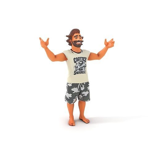 Camo Beach Dude Rigged and Animated D Character Model Low-poly 3D model