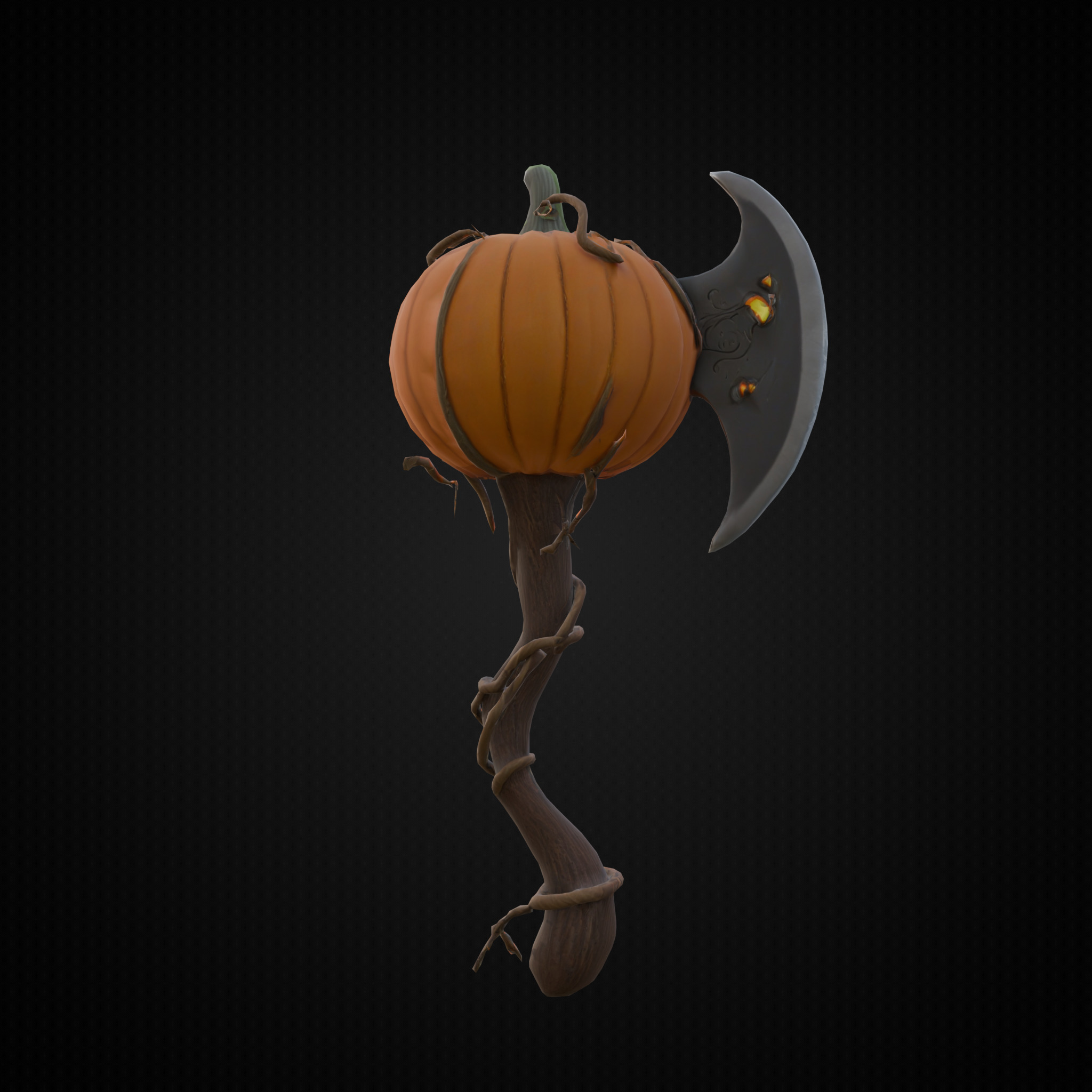 Stylized Game Asset - Pumpkin Axe Low-poly 3D model_4