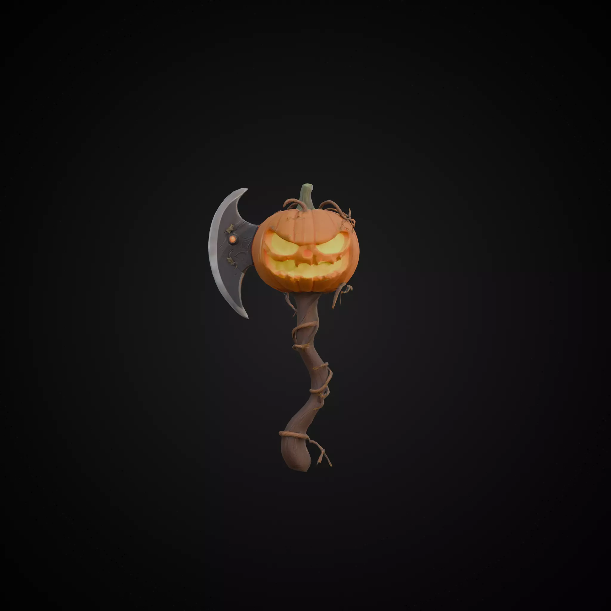 Stylized Game Asset - Pumpkin Axe Low-poly 3D model_0