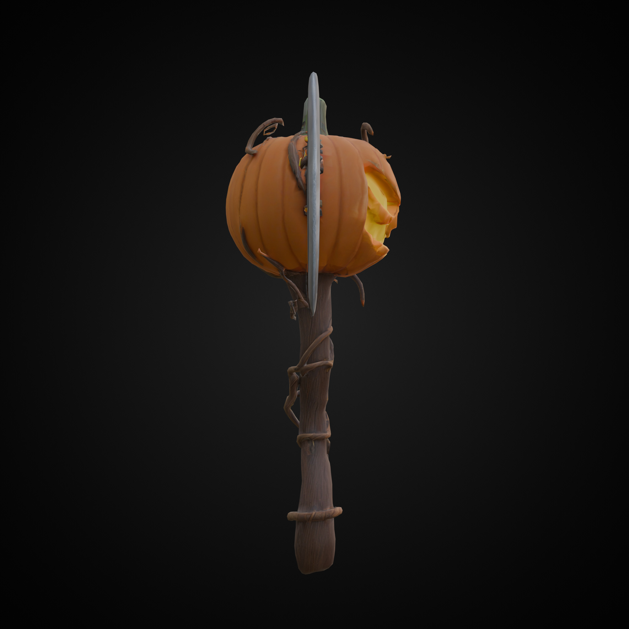 Stylized Game Asset - Pumpkin Axe Low-poly 3D model_5