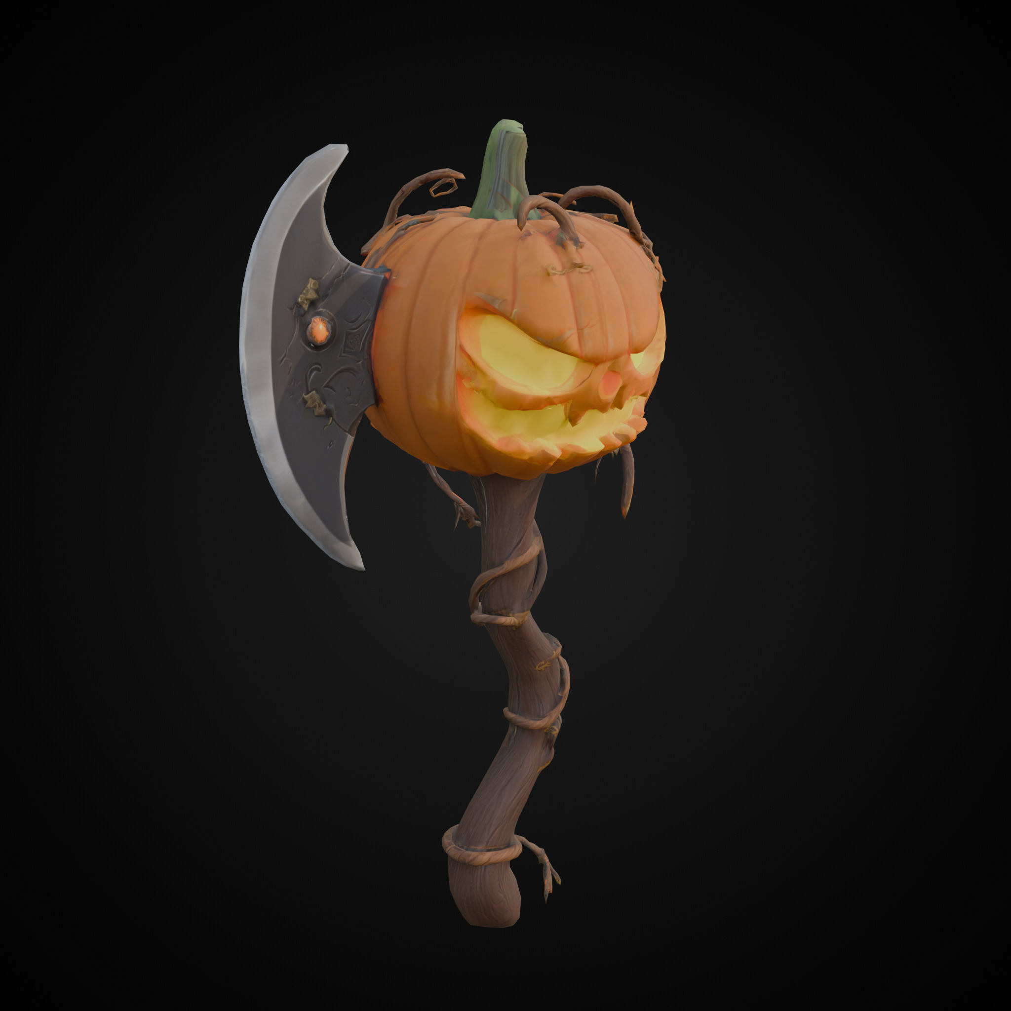 Stylized Game Asset - Pumpkin Axe Low-poly 3D model_3