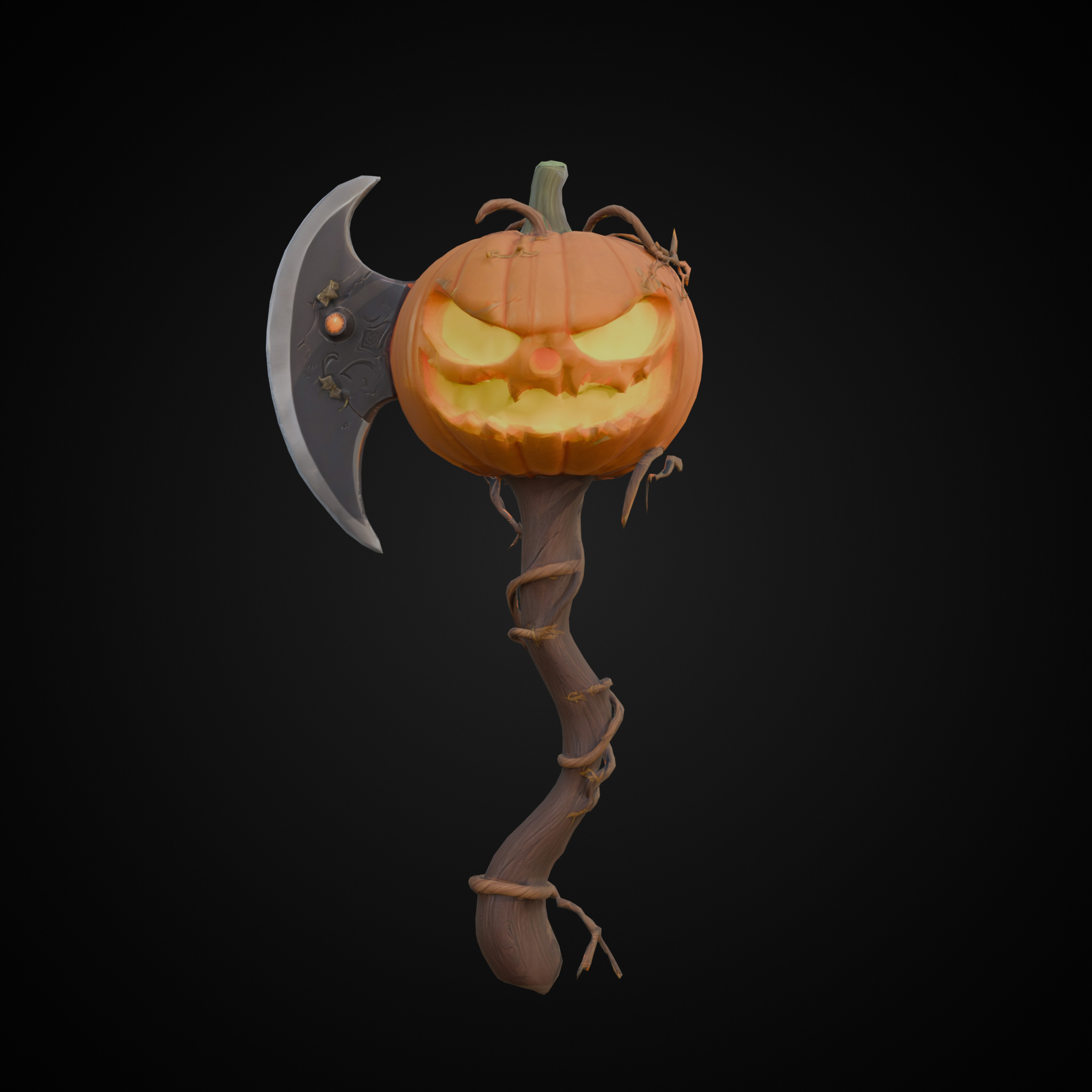Stylized Game Asset - Pumpkin Axe Low-poly 3D model_2