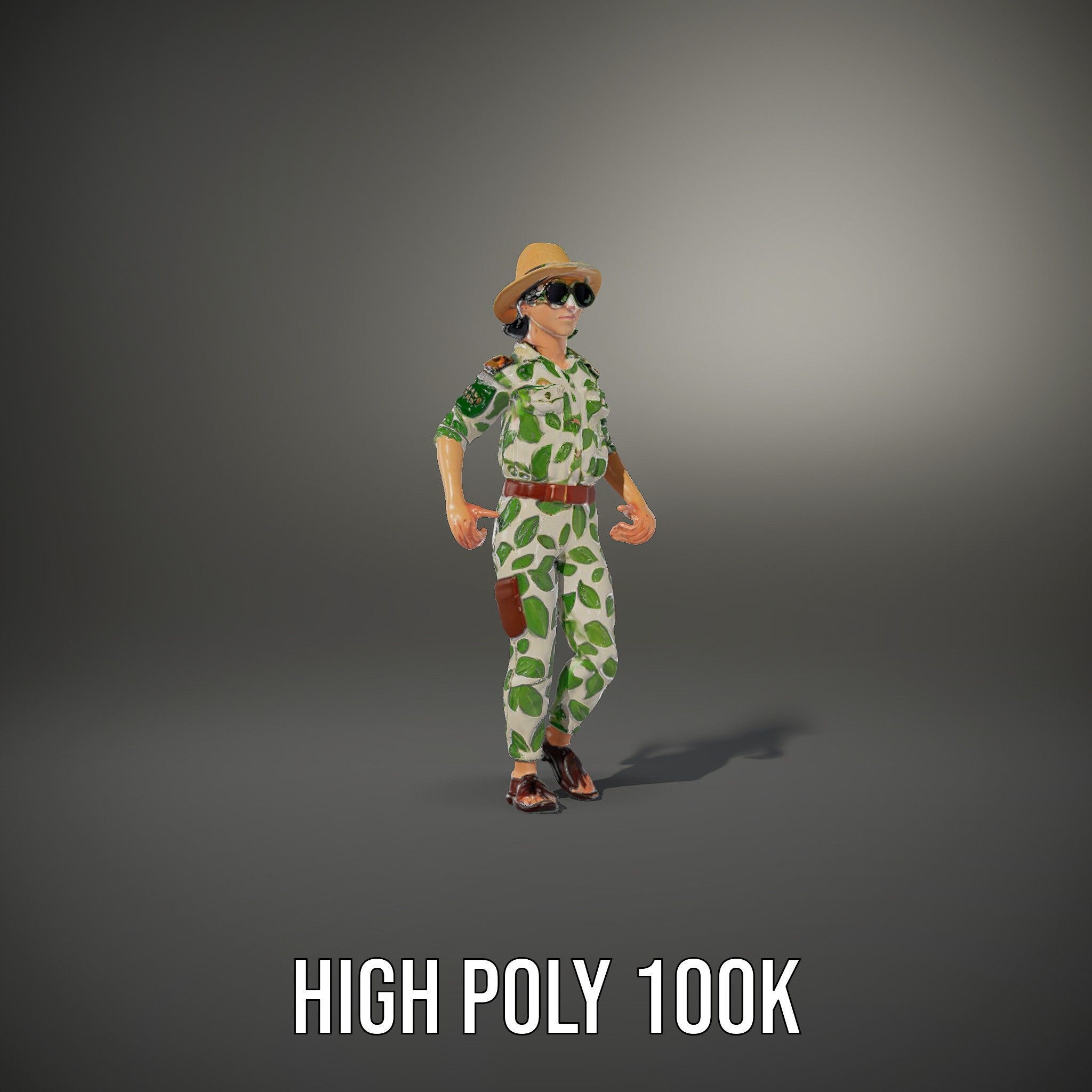Jungle Explorer Rigged and Animated D Character Model Low-poly 3D model_12