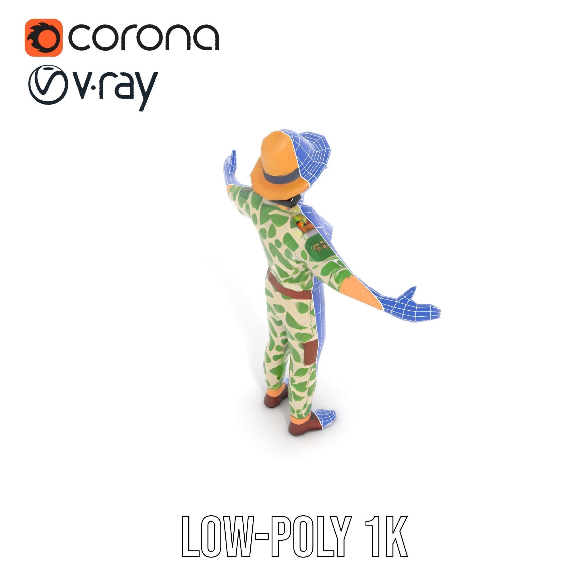 Jungle Explorer Rigged and Animated D Character Model Low-poly 3D model_22