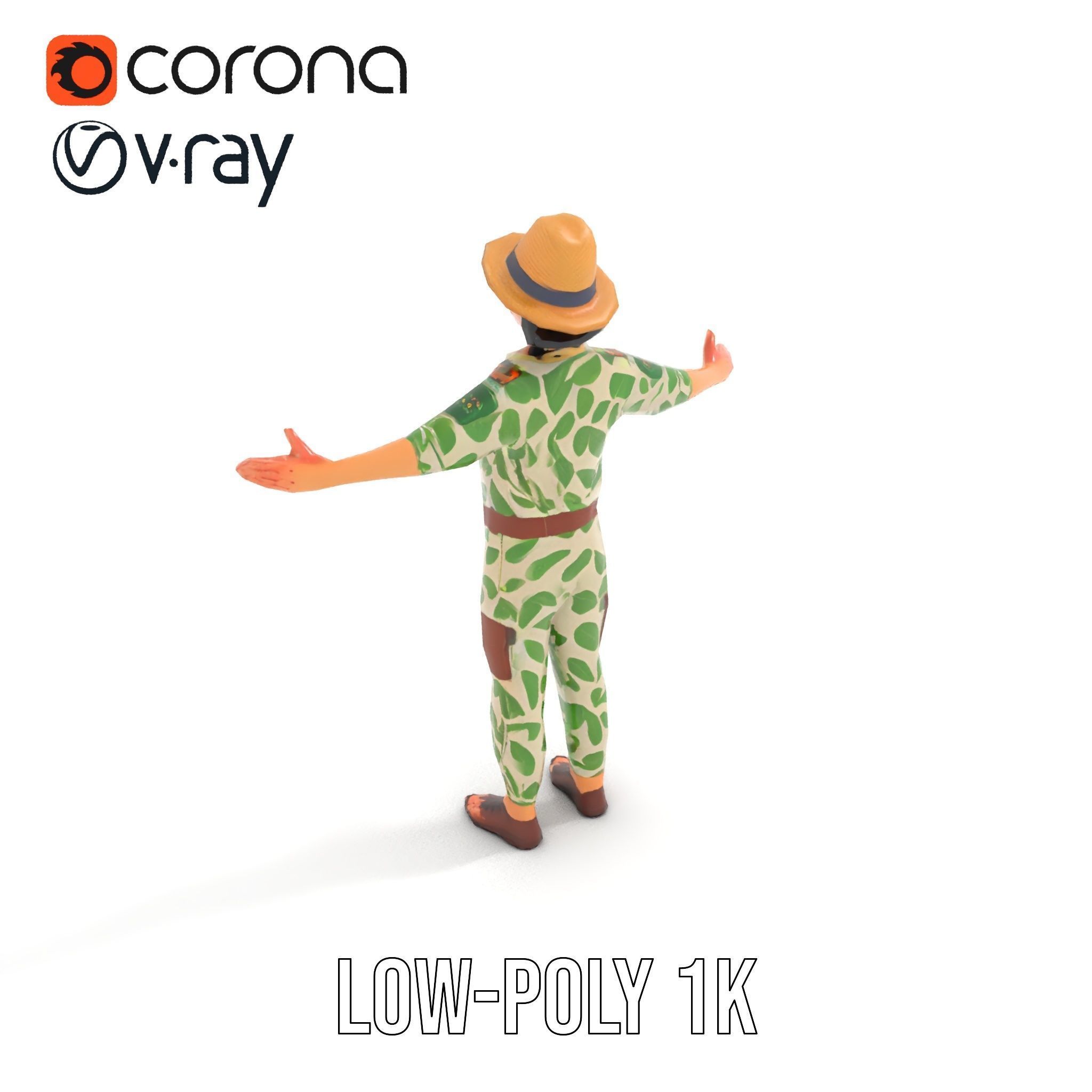 Jungle Explorer Rigged and Animated D Character Model Low-poly 3D model_11