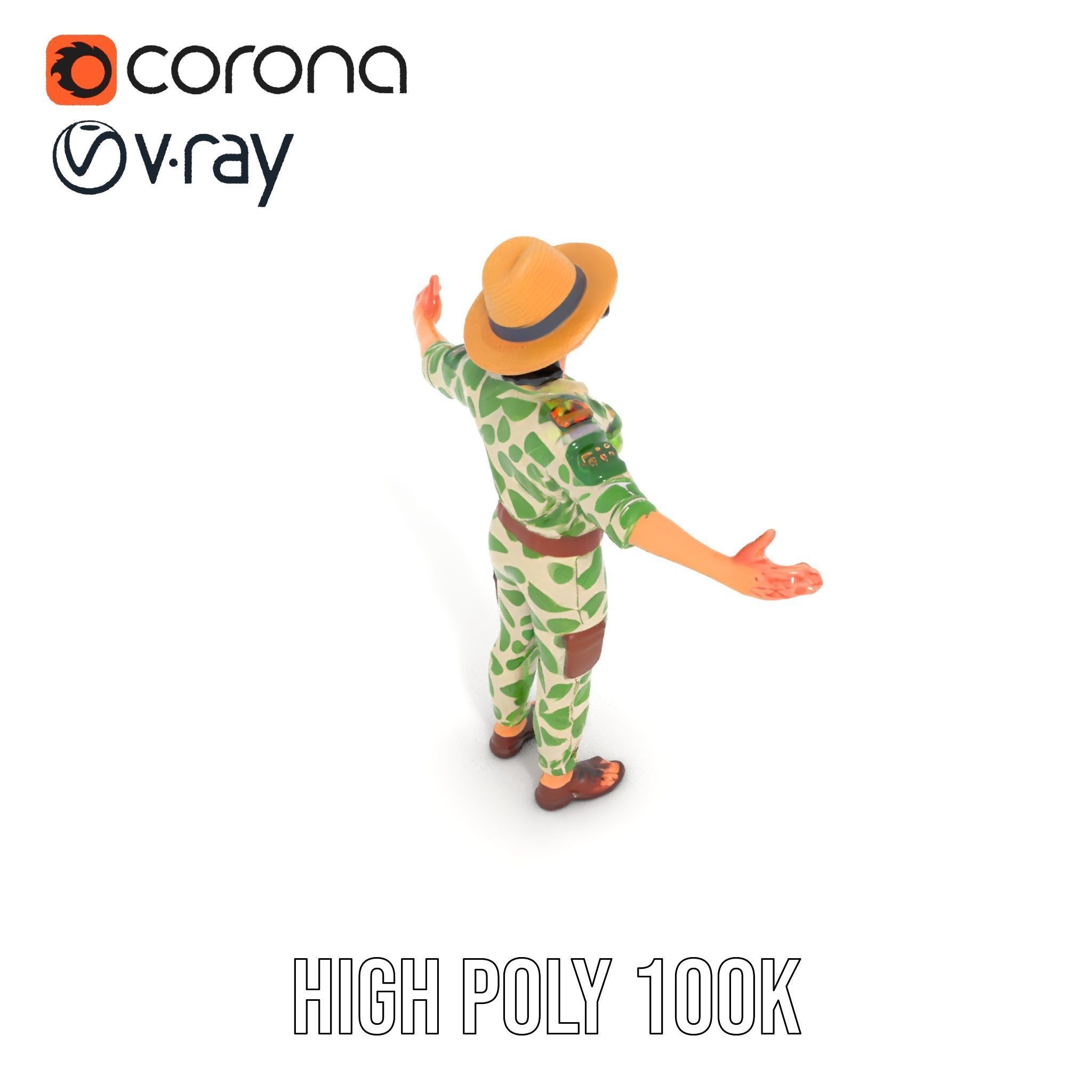 Jungle Explorer Rigged and Animated D Character Model Low-poly 3D model_23