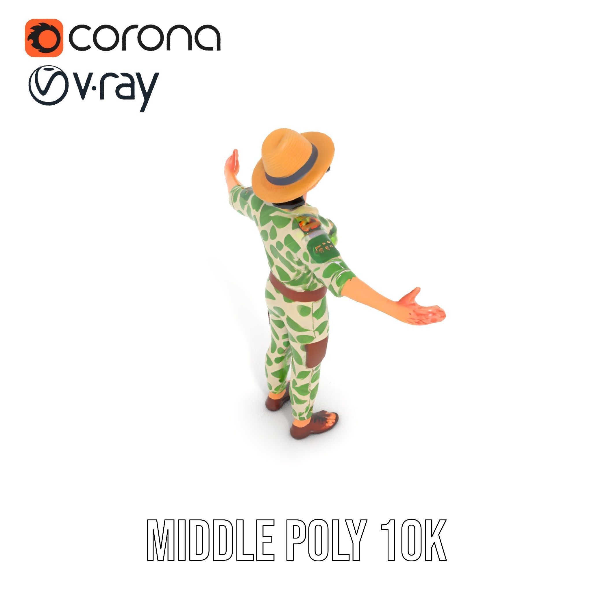 Jungle Explorer Rigged and Animated D Character Model Low-poly 3D model_15