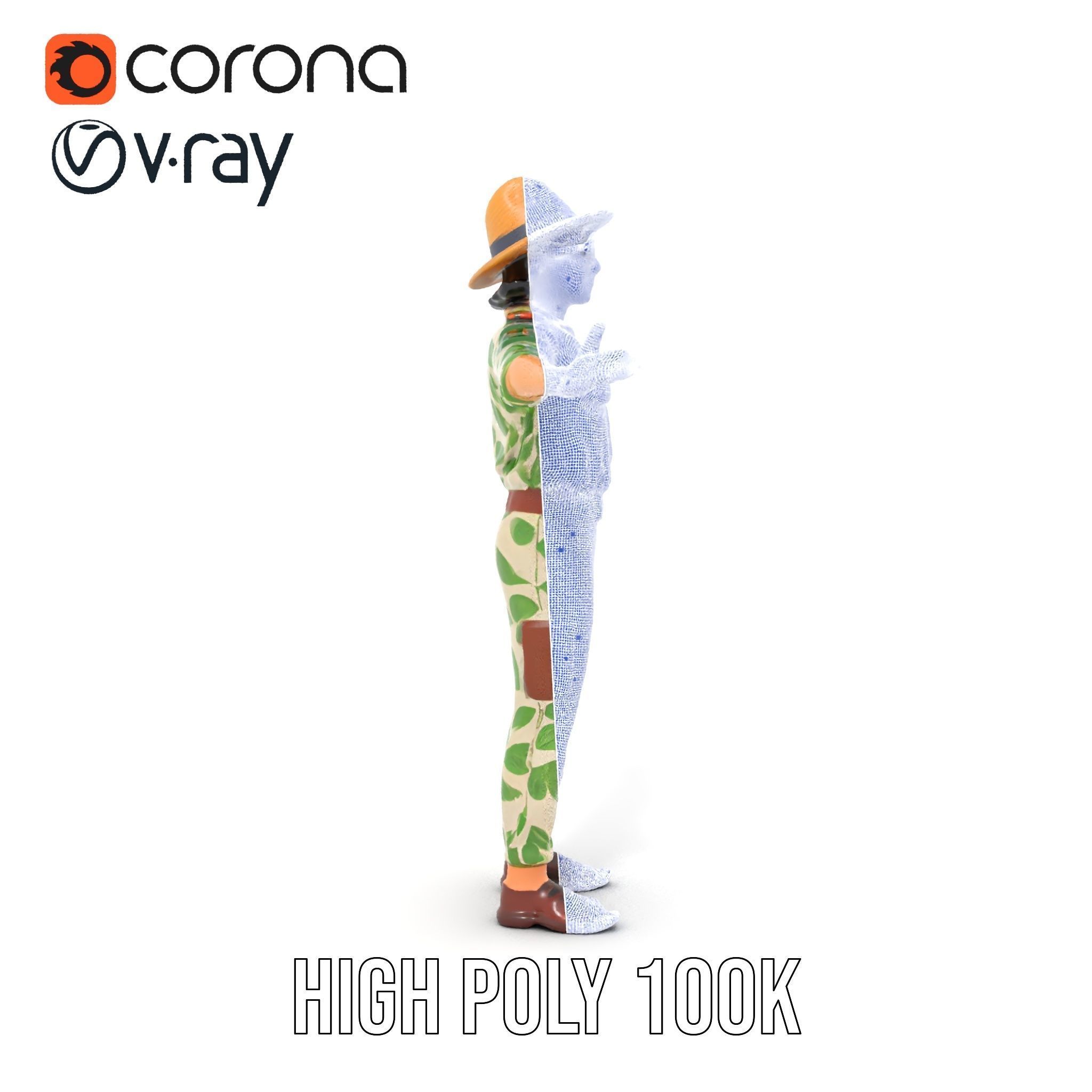 Jungle Explorer Rigged and Animated D Character Model Low-poly 3D model_35