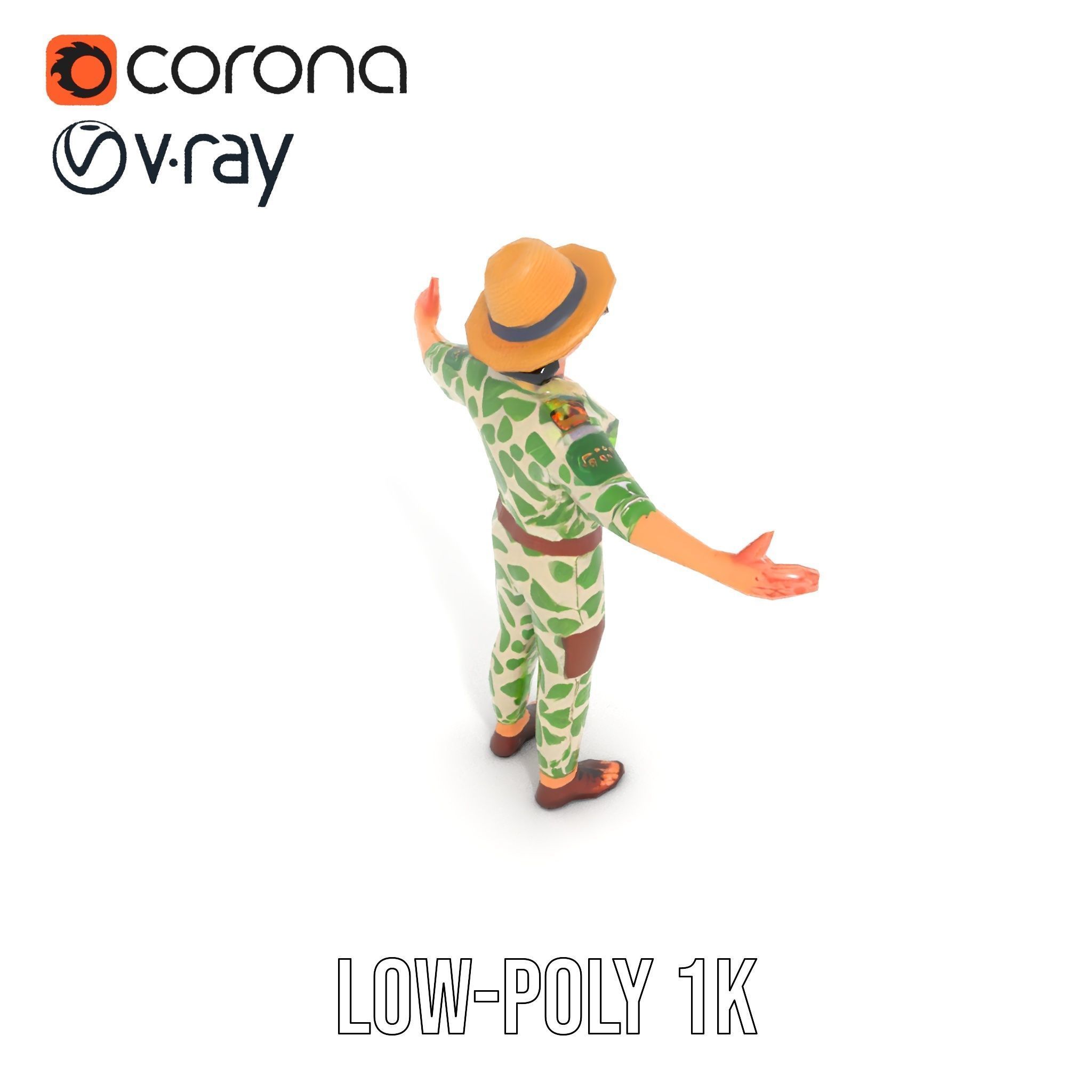 Jungle Explorer Rigged and Animated D Character Model Low-poly 3D model_7