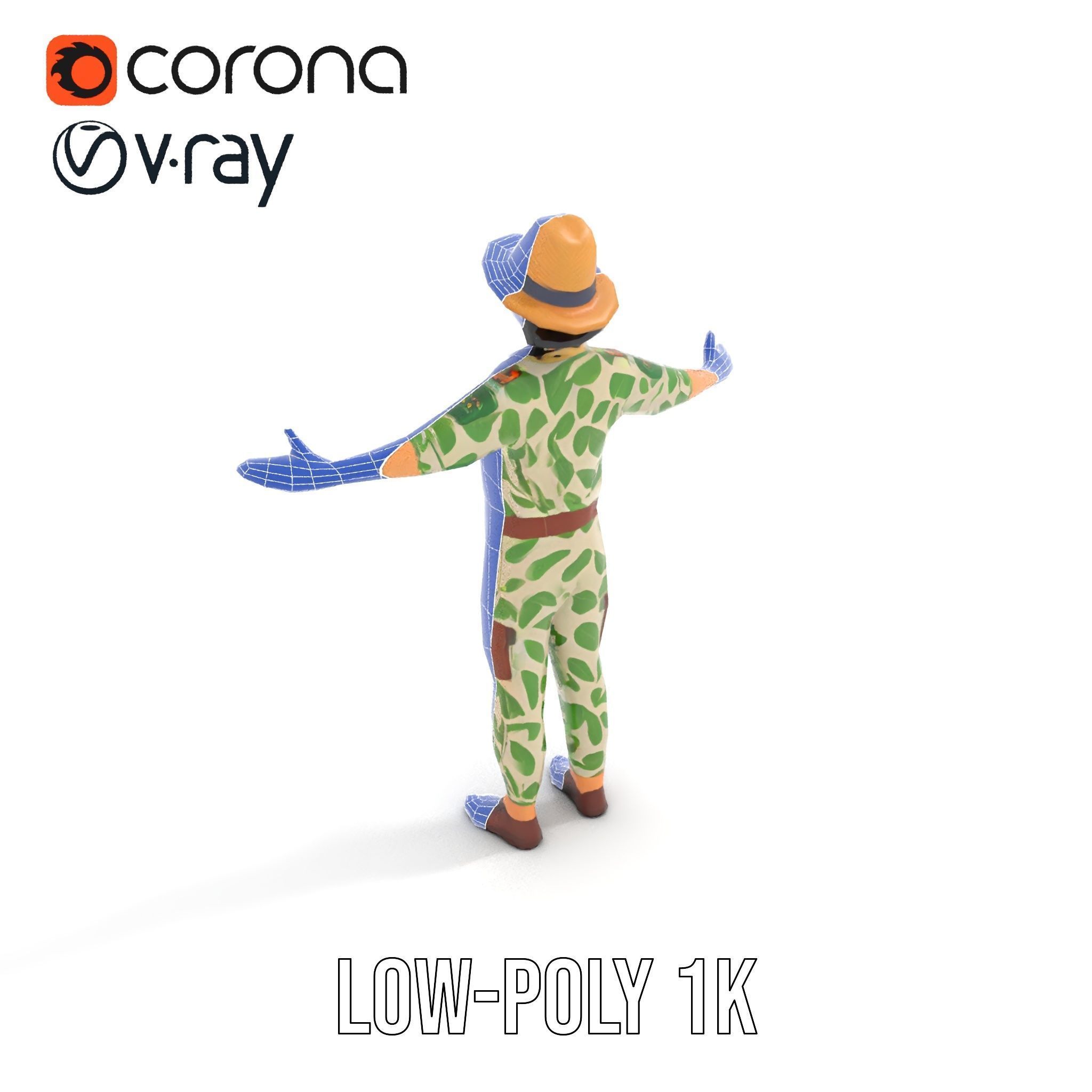 Jungle Explorer Rigged and Animated D Character Model Low-poly 3D model_16