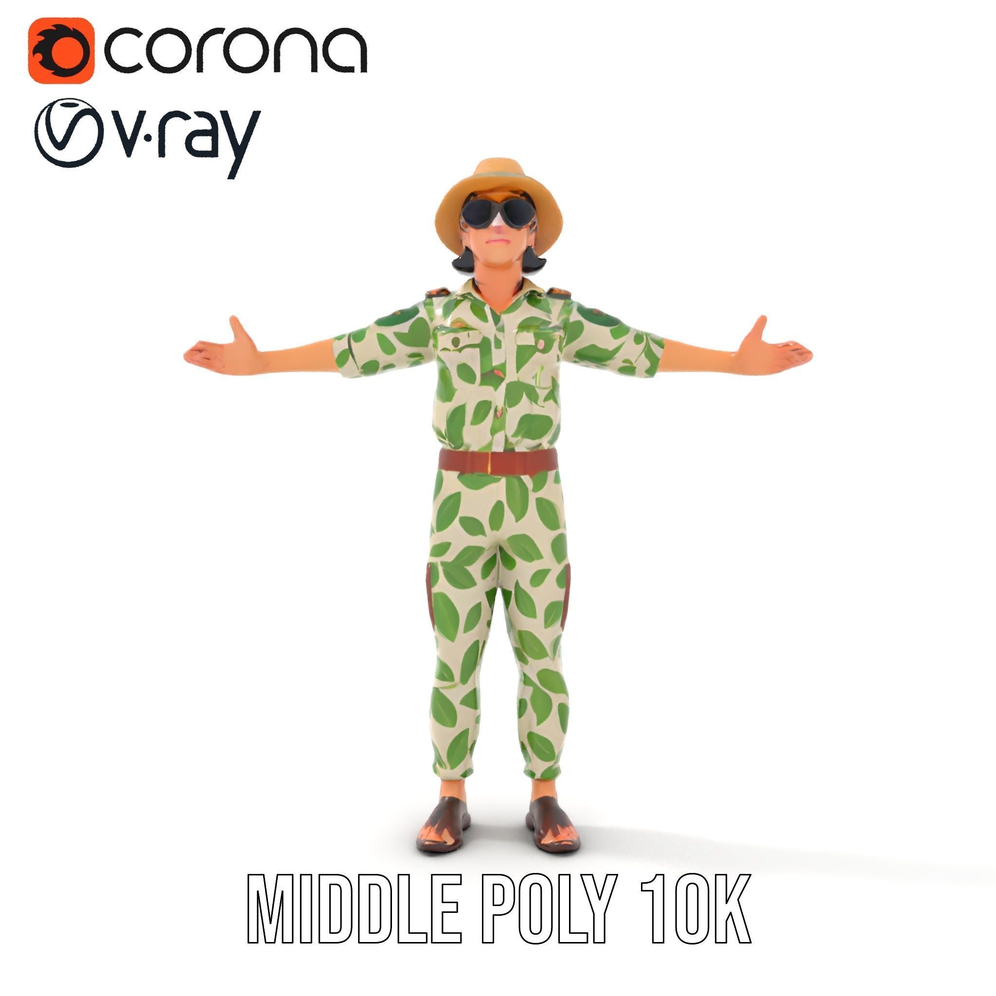 Jungle Explorer Rigged and Animated D Character Model Low-poly 3D model_18