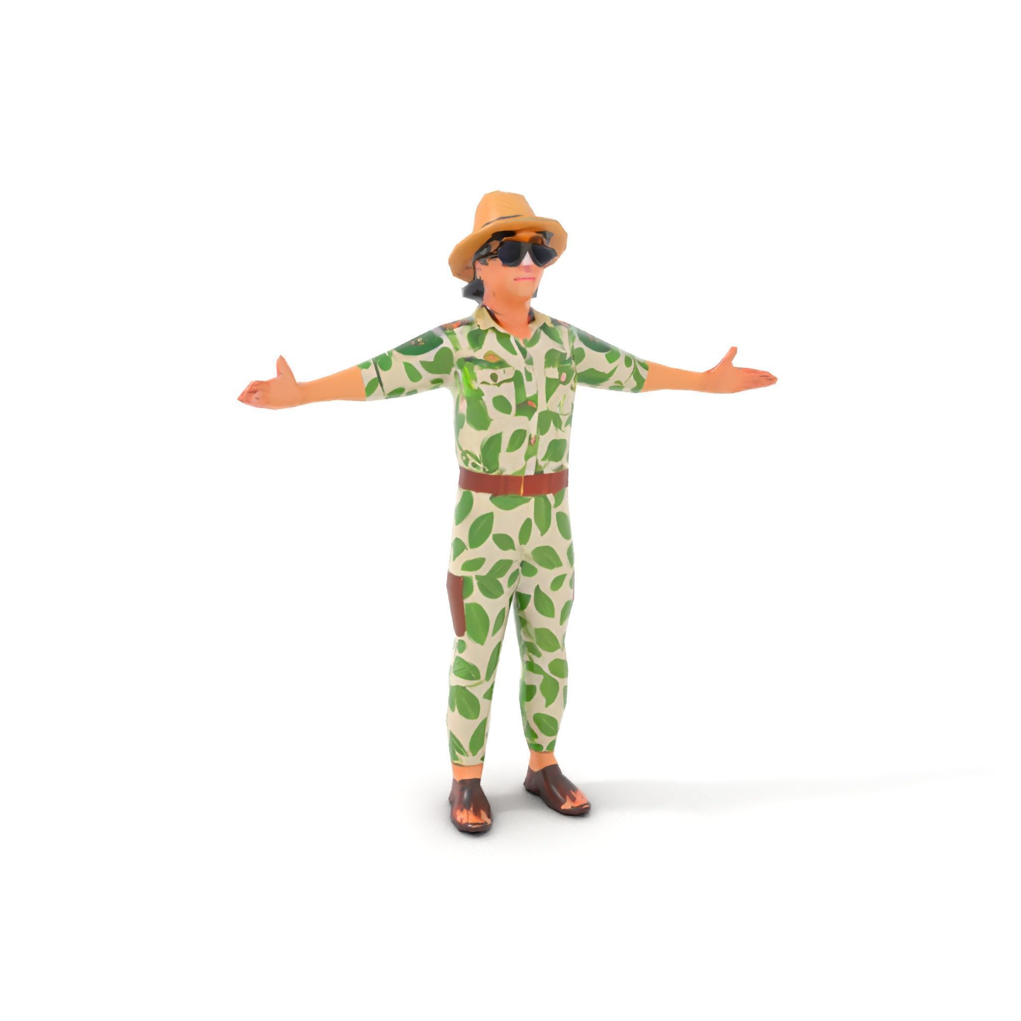 Jungle Explorer Rigged and Animated D Character Model Low-poly 3D model_8