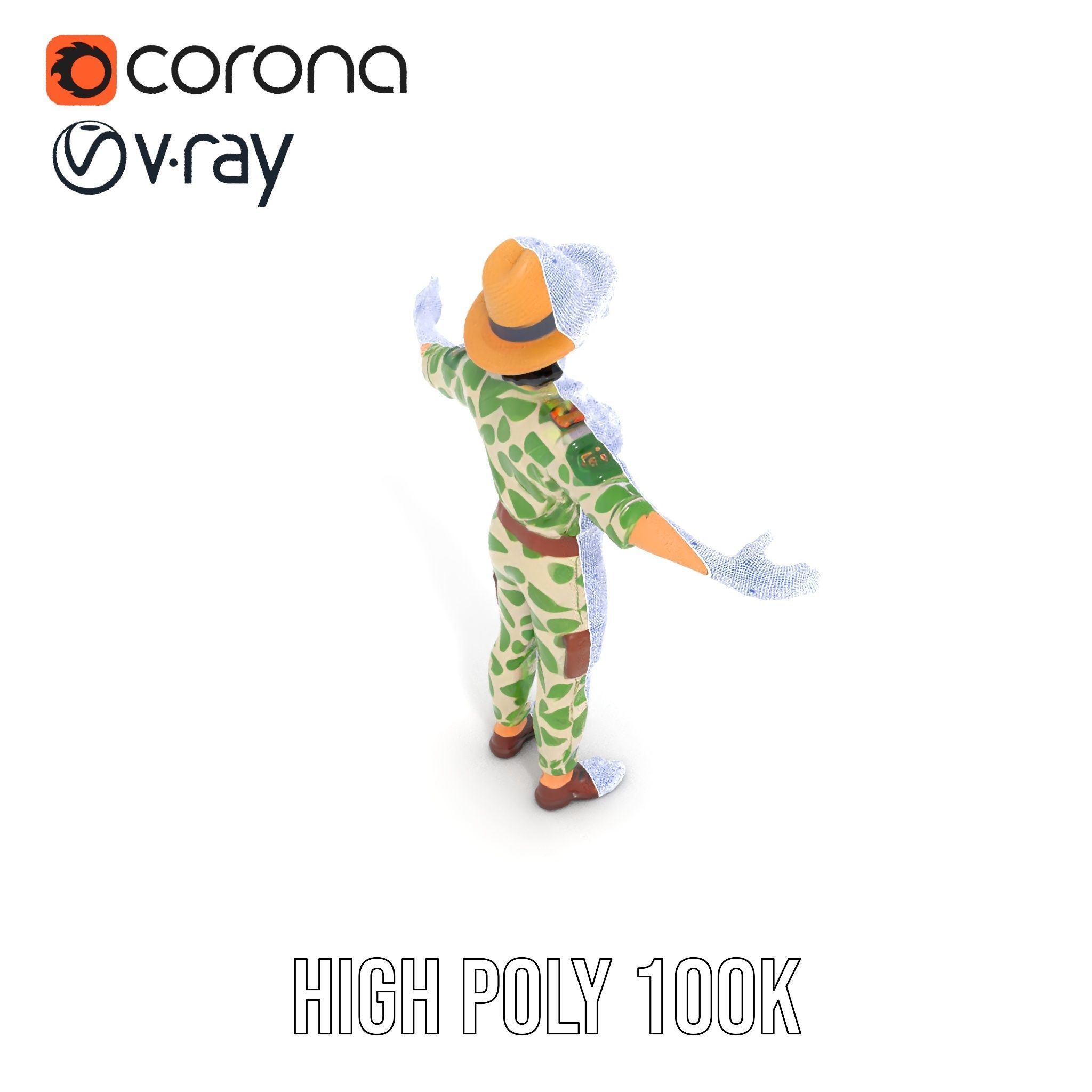 Jungle Explorer Rigged and Animated D Character Model Low-poly 3D model_33