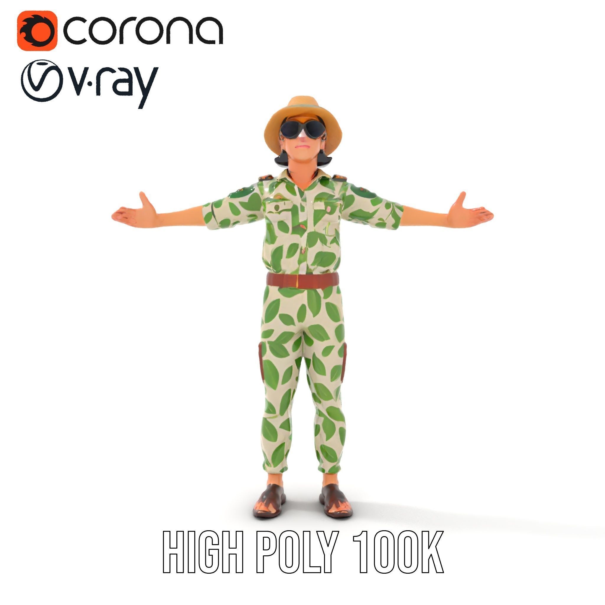 Jungle Explorer Rigged and Animated D Character Model Low-poly 3D model_26