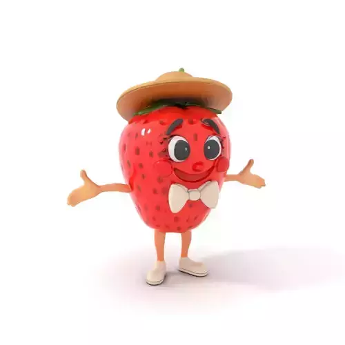 Strawberry Character D Model Rigged and Animated with Hat and... Low-poly 3D model
