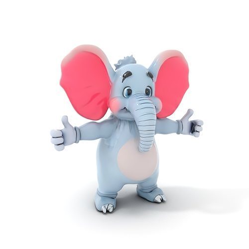 Blue Elephant Character Model Rigged and Animated Low-poly 3D model