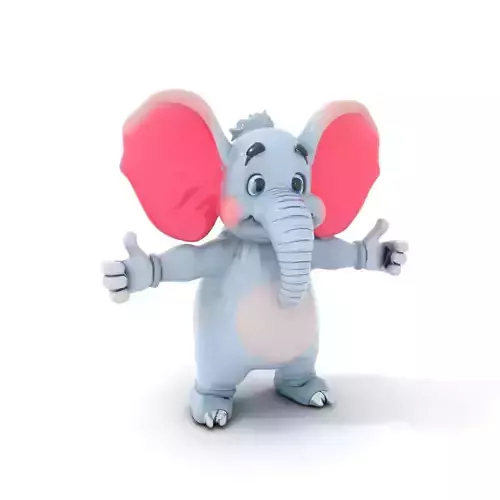 Blue Elephant Character Model Rigged and Animated