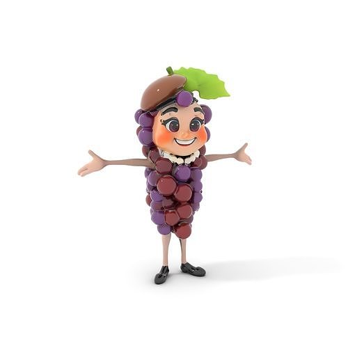 Grape Character D Model Rigged and Animated with PBR Textures Low-poly 3D model