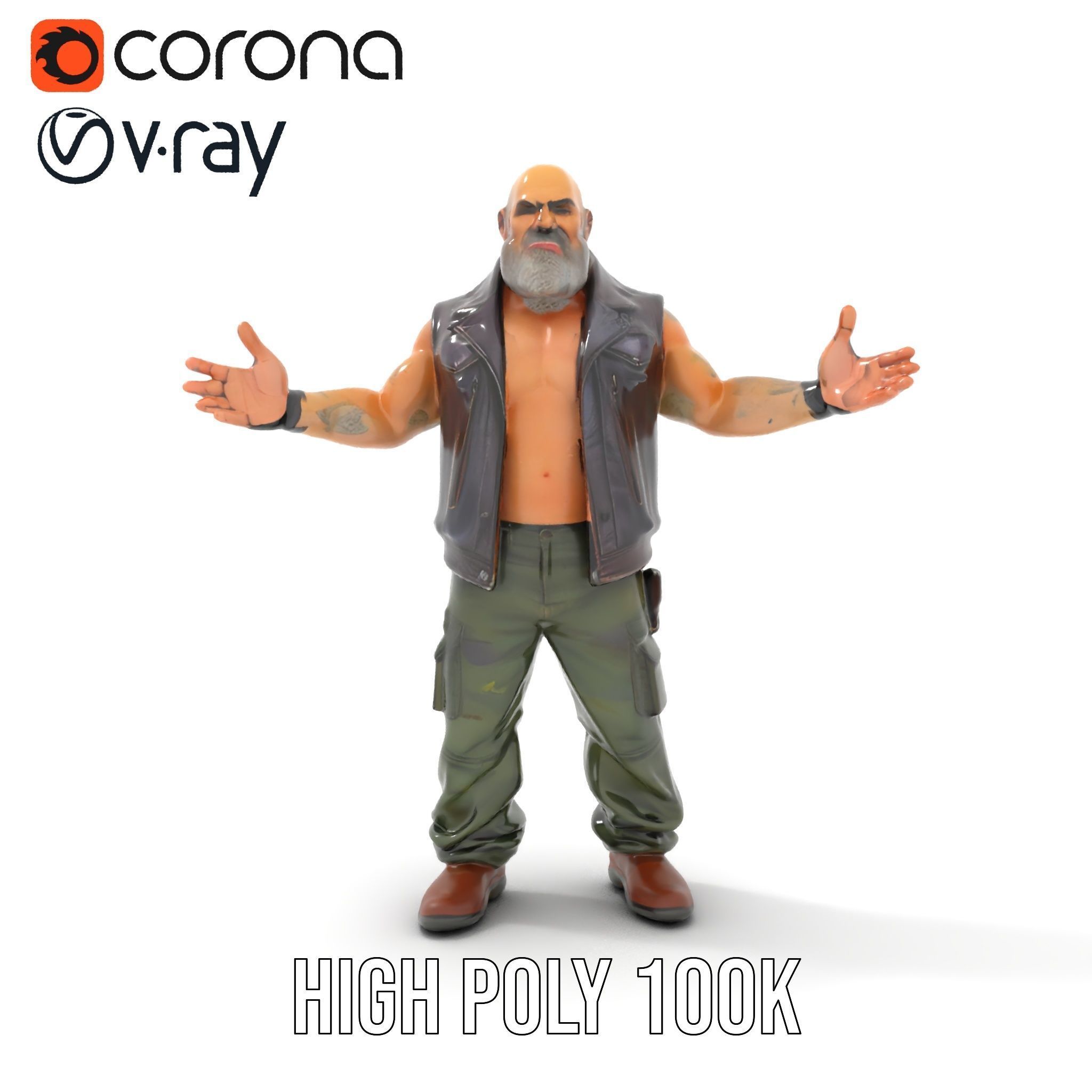 Biker Warrior Rigged and Animated Character D Model Low-poly 3D model_9