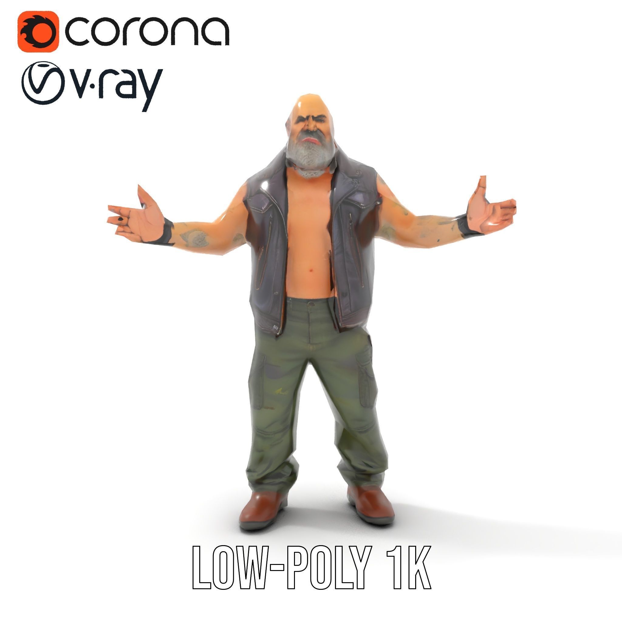 Biker Warrior Rigged and Animated Character D Model Low-poly 3D model_19