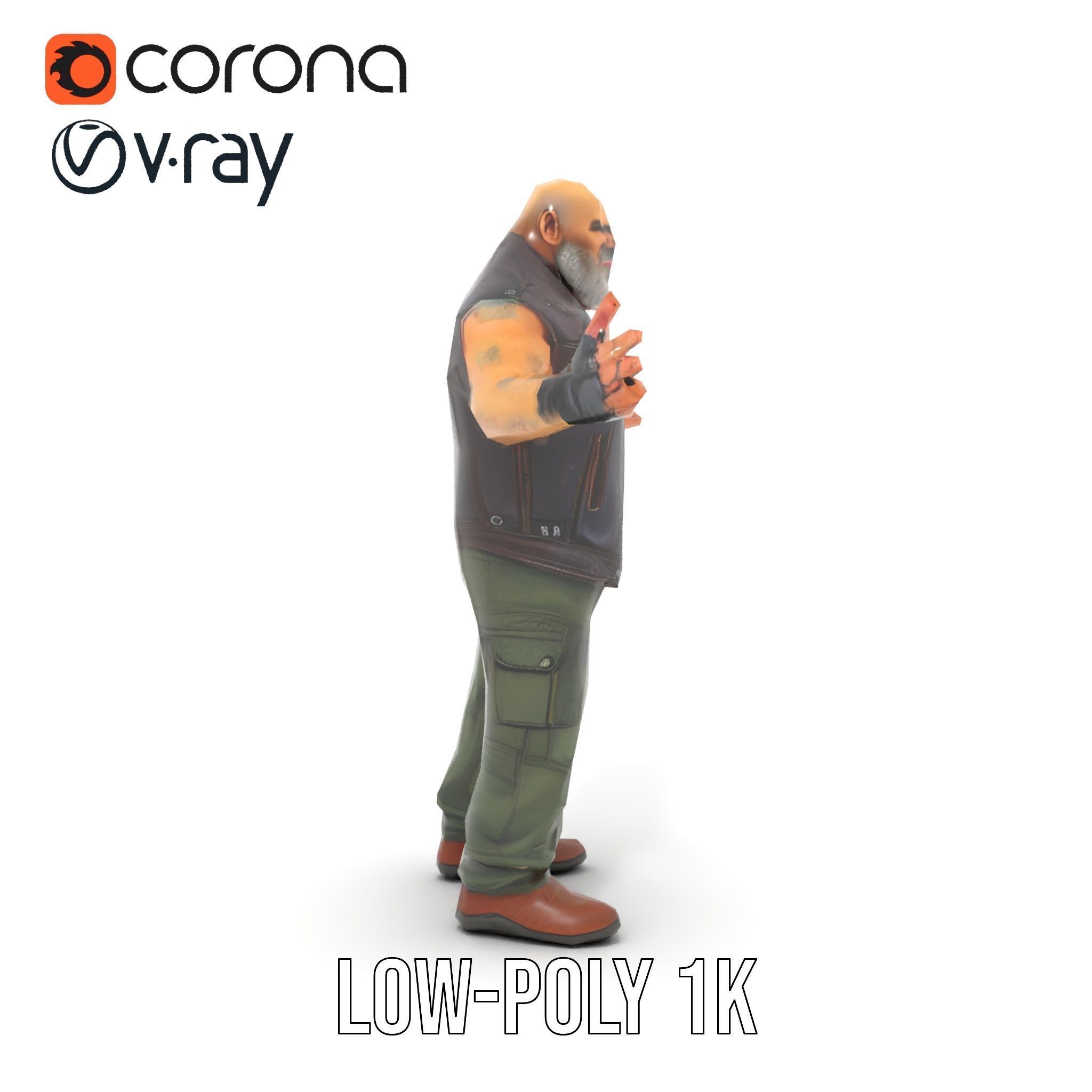 Biker Warrior Rigged and Animated Character D Model Low-poly 3D model_8