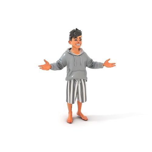 Smiling Youthful Character in Hoodie and Shorts  Rigged and A... Low-poly 3D model