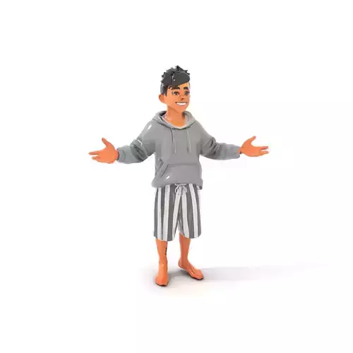 Smiling Youthful Character in Hoodie and Shorts  Rigged and Animated
