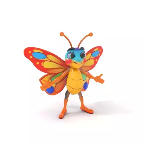 Colorful Cartoon Butterfly Character Model Rigged and Animated