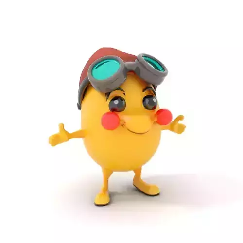 Cheerful Lemon Character with Goggles Rigged and Animated