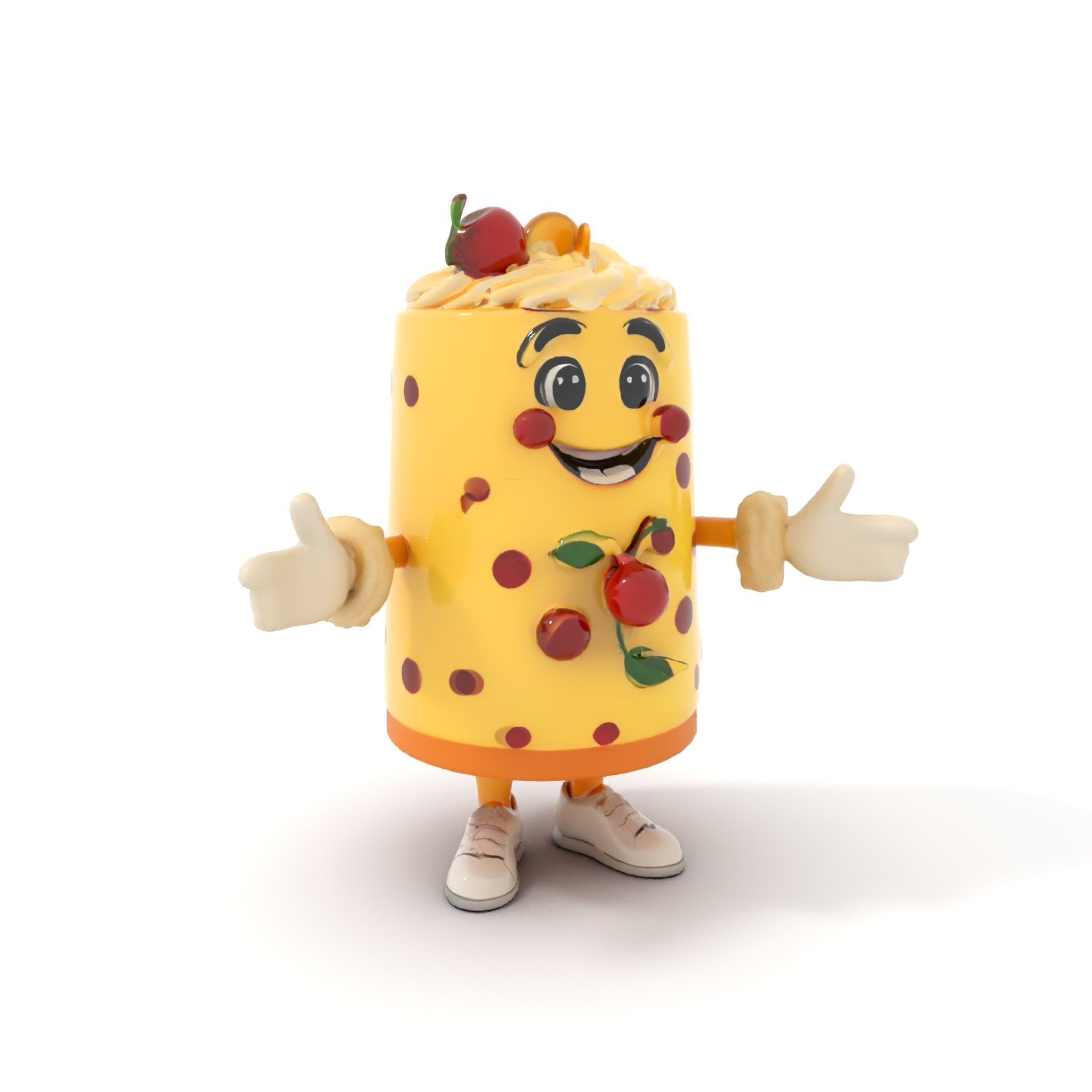 Cheerful Cake Character Rigged and Animated D Model Low-poly 3D model_12