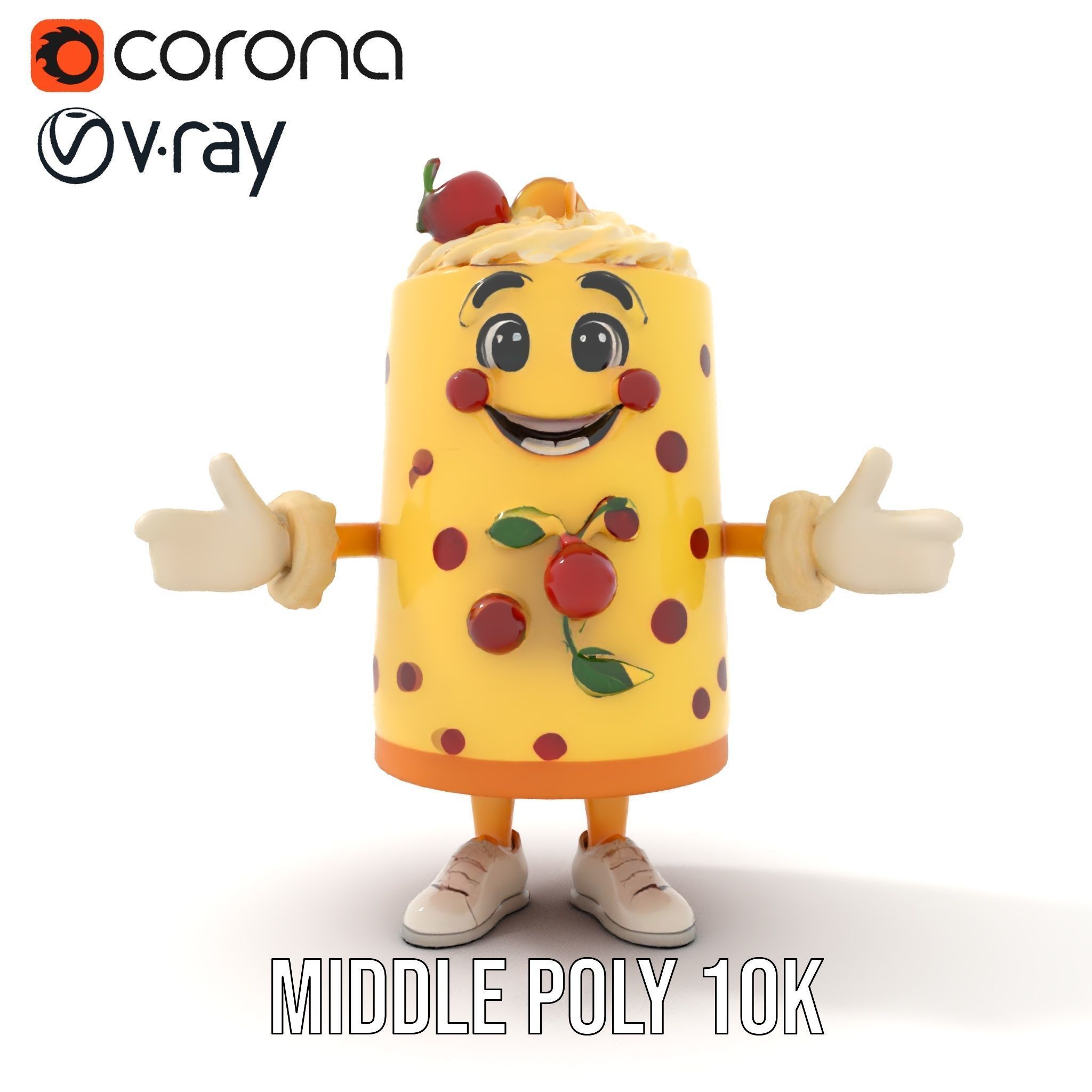 Cheerful Cake Character Rigged and Animated D Model Low-poly 3D model_23