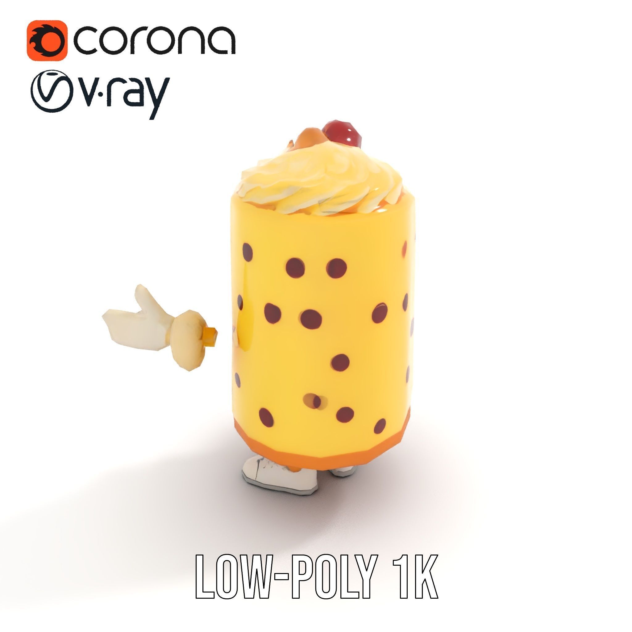 Cheerful Cake Character Rigged and Animated D Model Low-poly 3D model_18