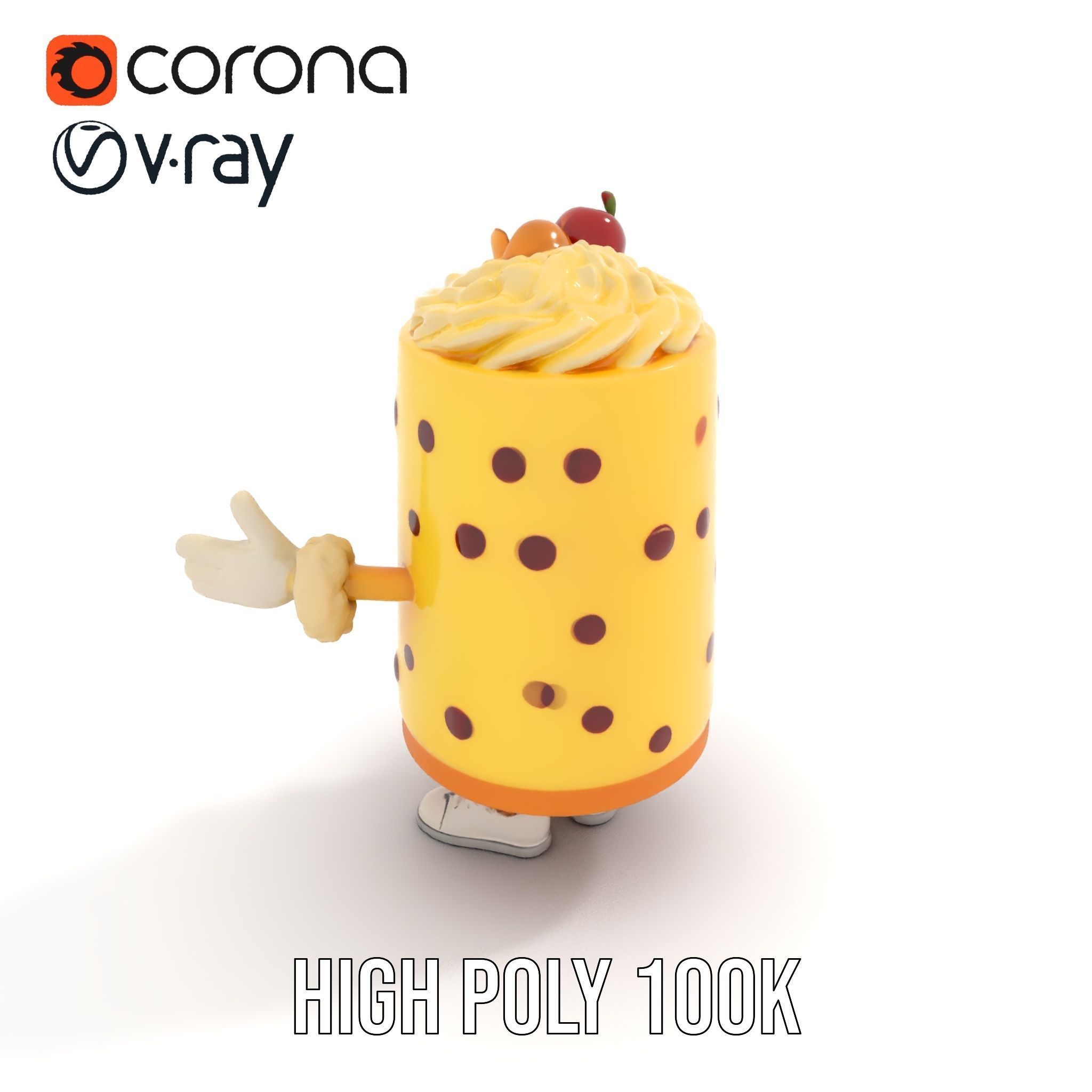 Cheerful Cake Character Rigged and Animated D Model Low-poly 3D model_22