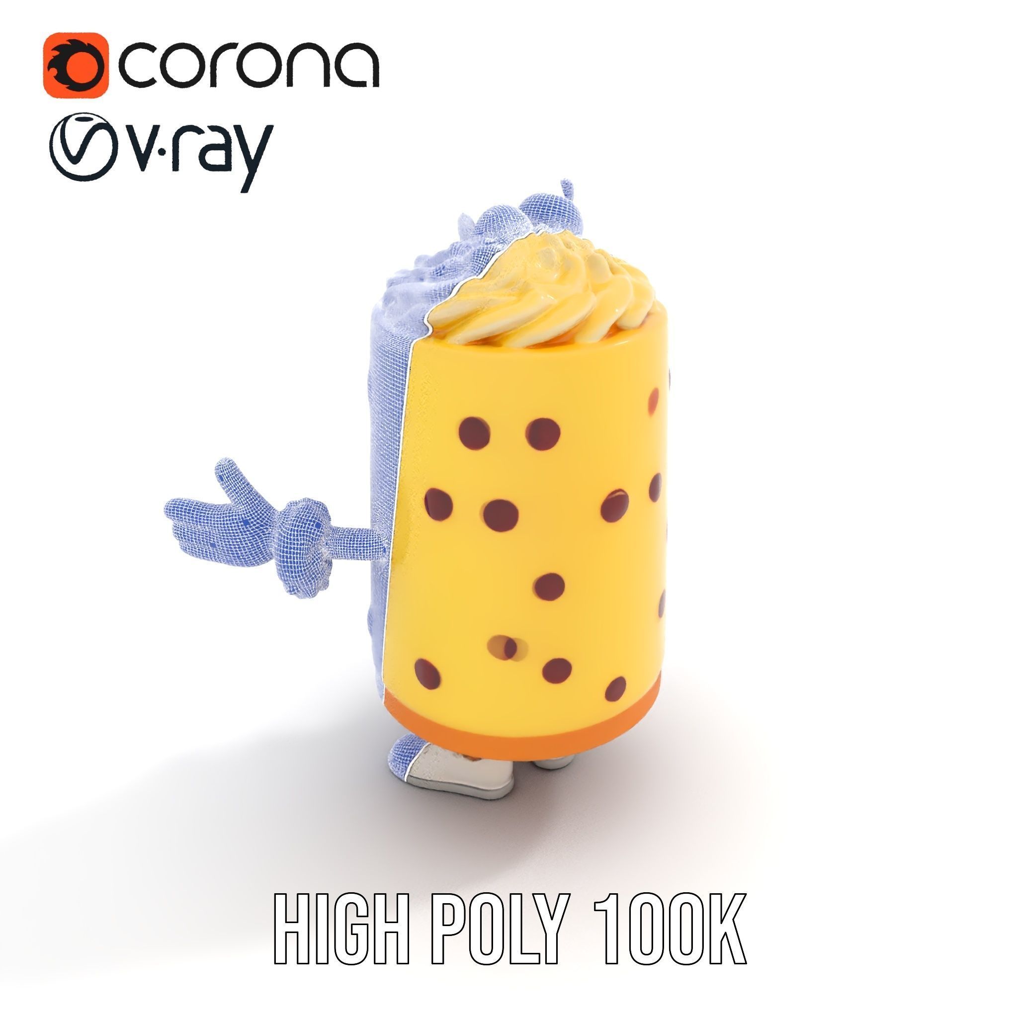 Cheerful Cake Character Rigged and Animated D Model Low-poly 3D model_25