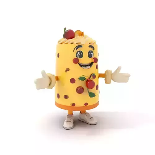 Cheerful Cake Character Rigged and Animated D Model Low-poly 3D model