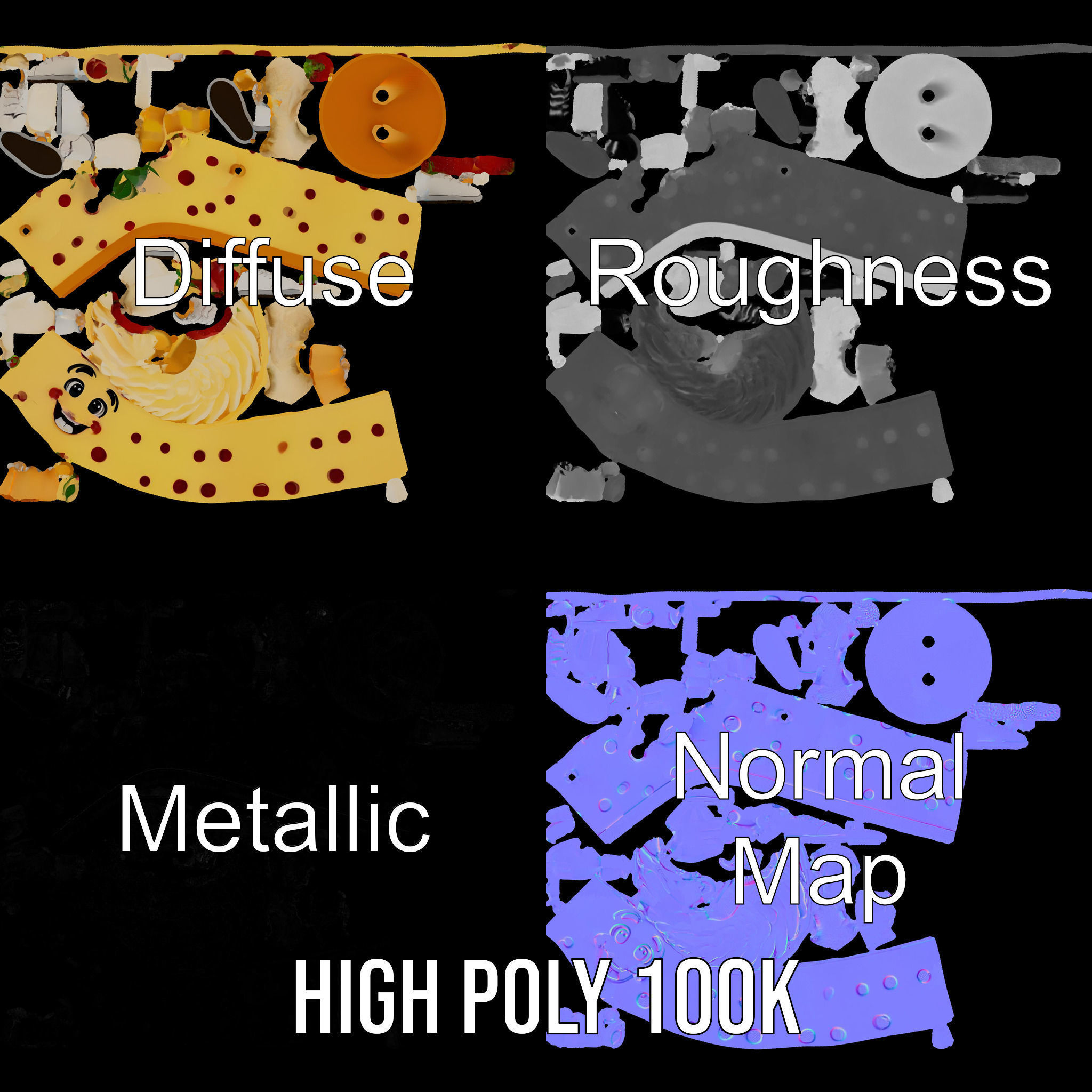 Cheerful Cake Character Rigged and Animated D Model Low-poly 3D model_3