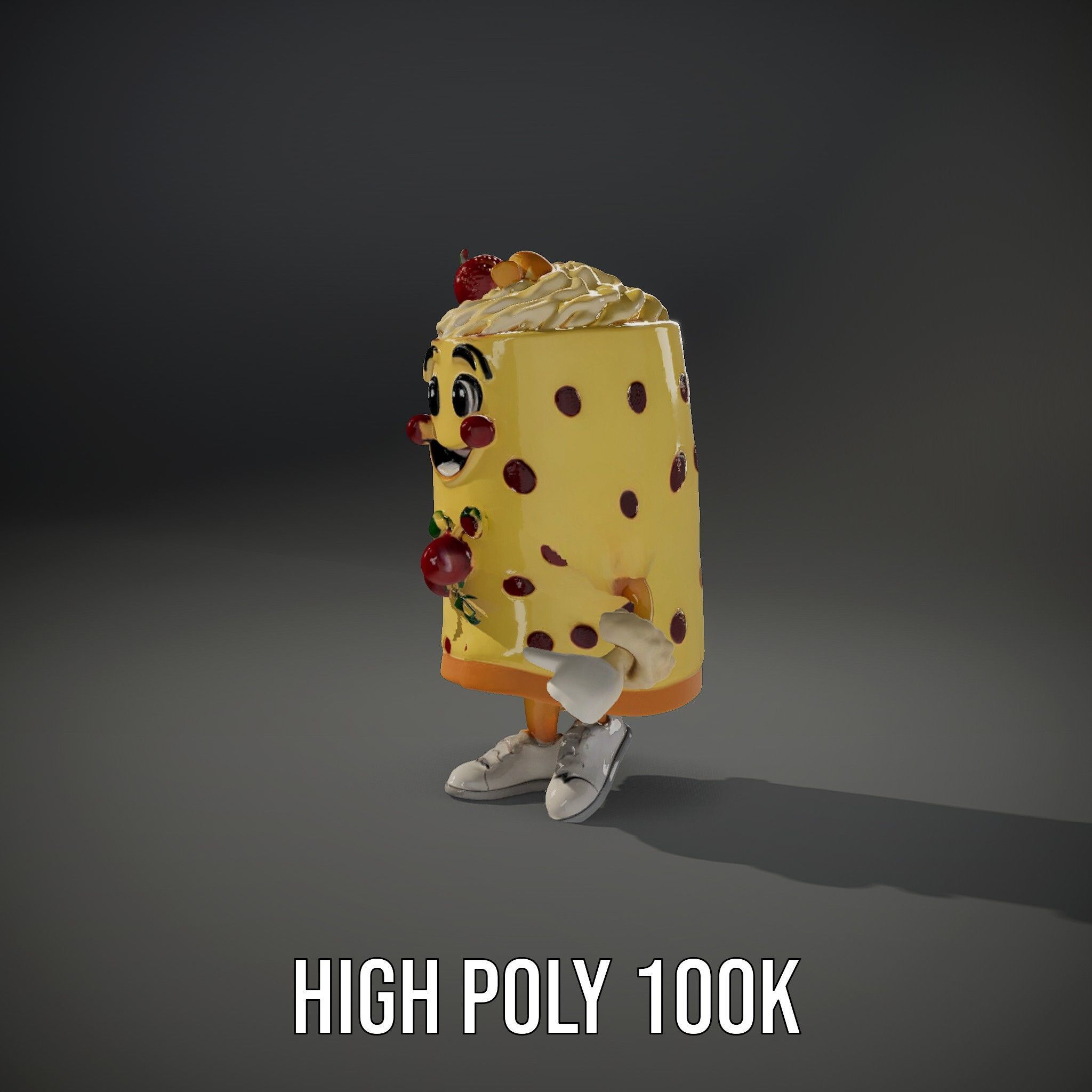 Cheerful Cake Character Rigged and Animated D Model Low-poly 3D model_14