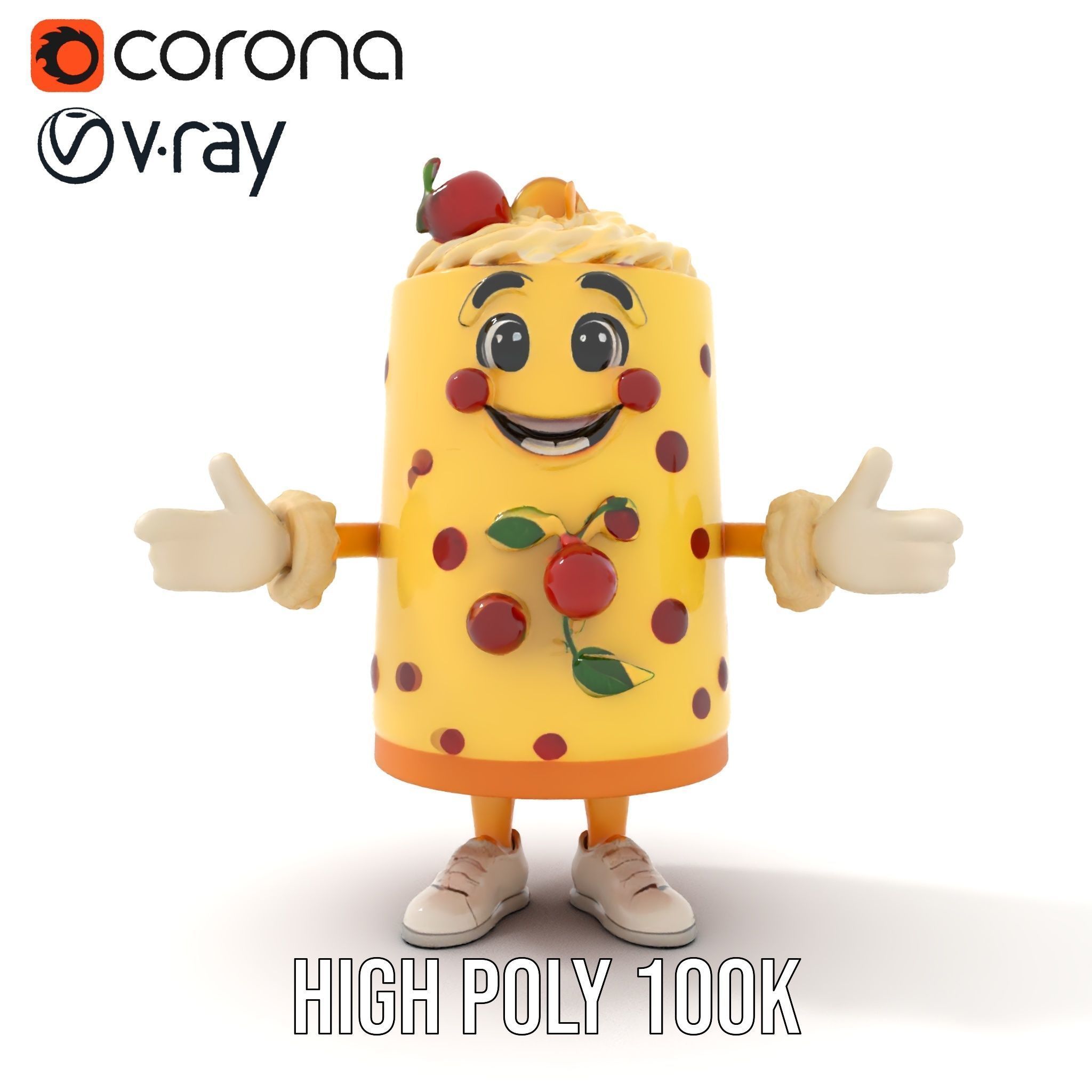 Cheerful Cake Character Rigged and Animated D Model Low-poly 3D model_31