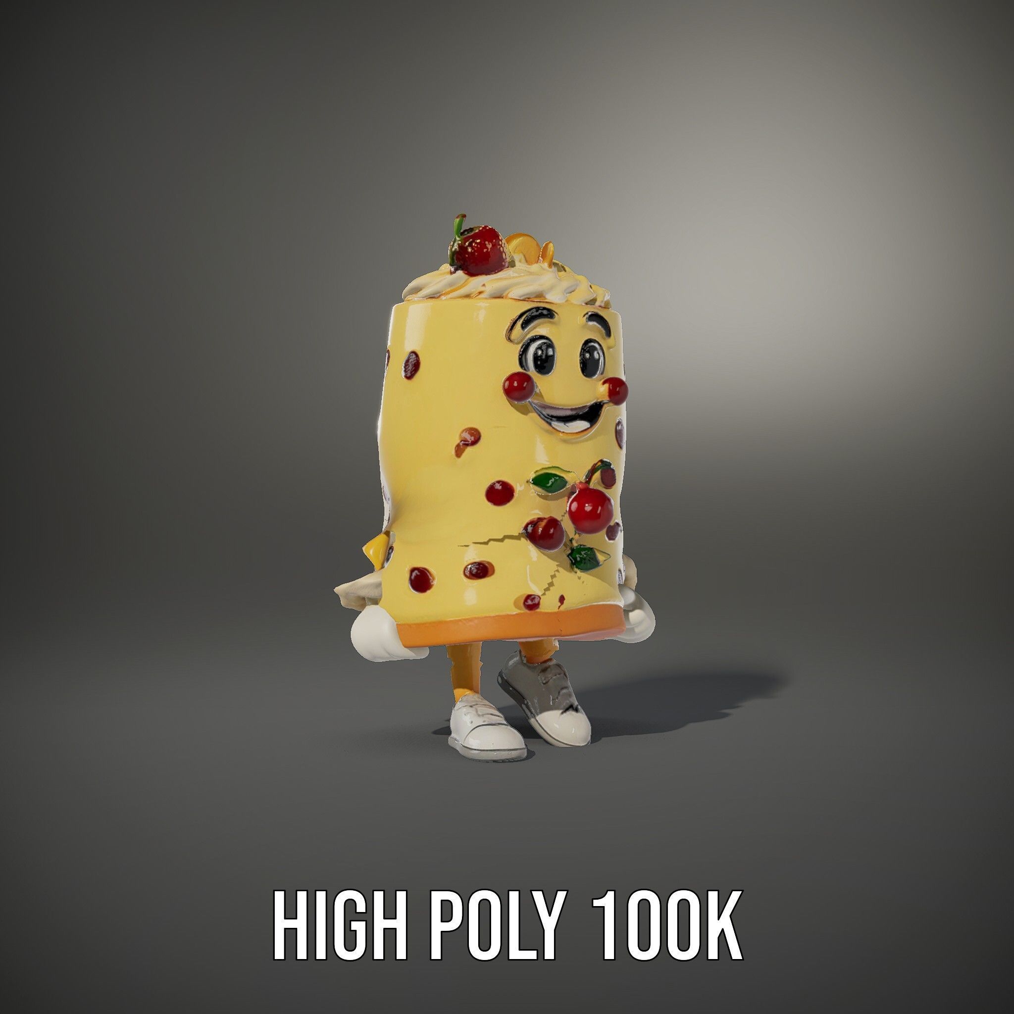 Cheerful Cake Character Rigged and Animated D Model Low-poly 3D model_9