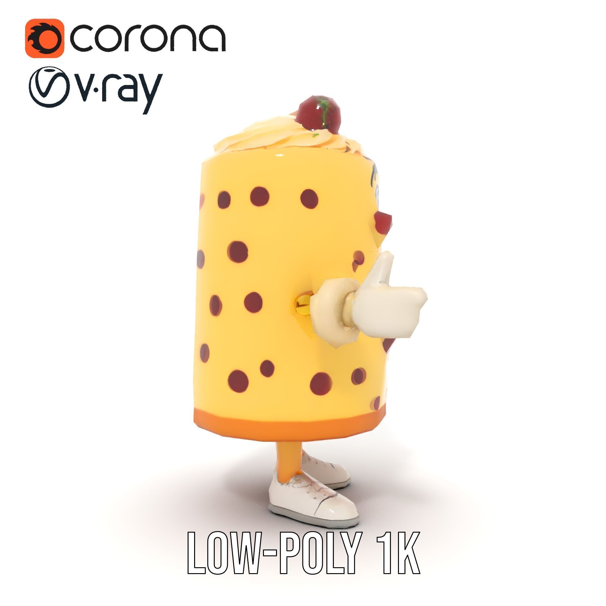 Cheerful Cake Character Rigged and Animated D Model Low-poly 3D model_16