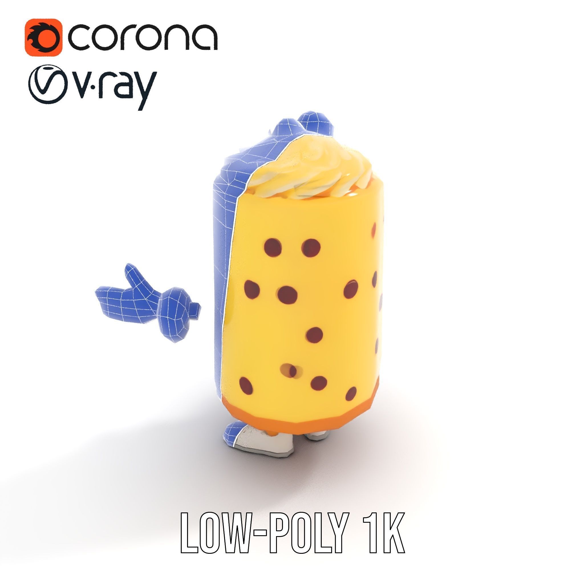 Cheerful Cake Character Rigged and Animated D Model Low-poly 3D model_24