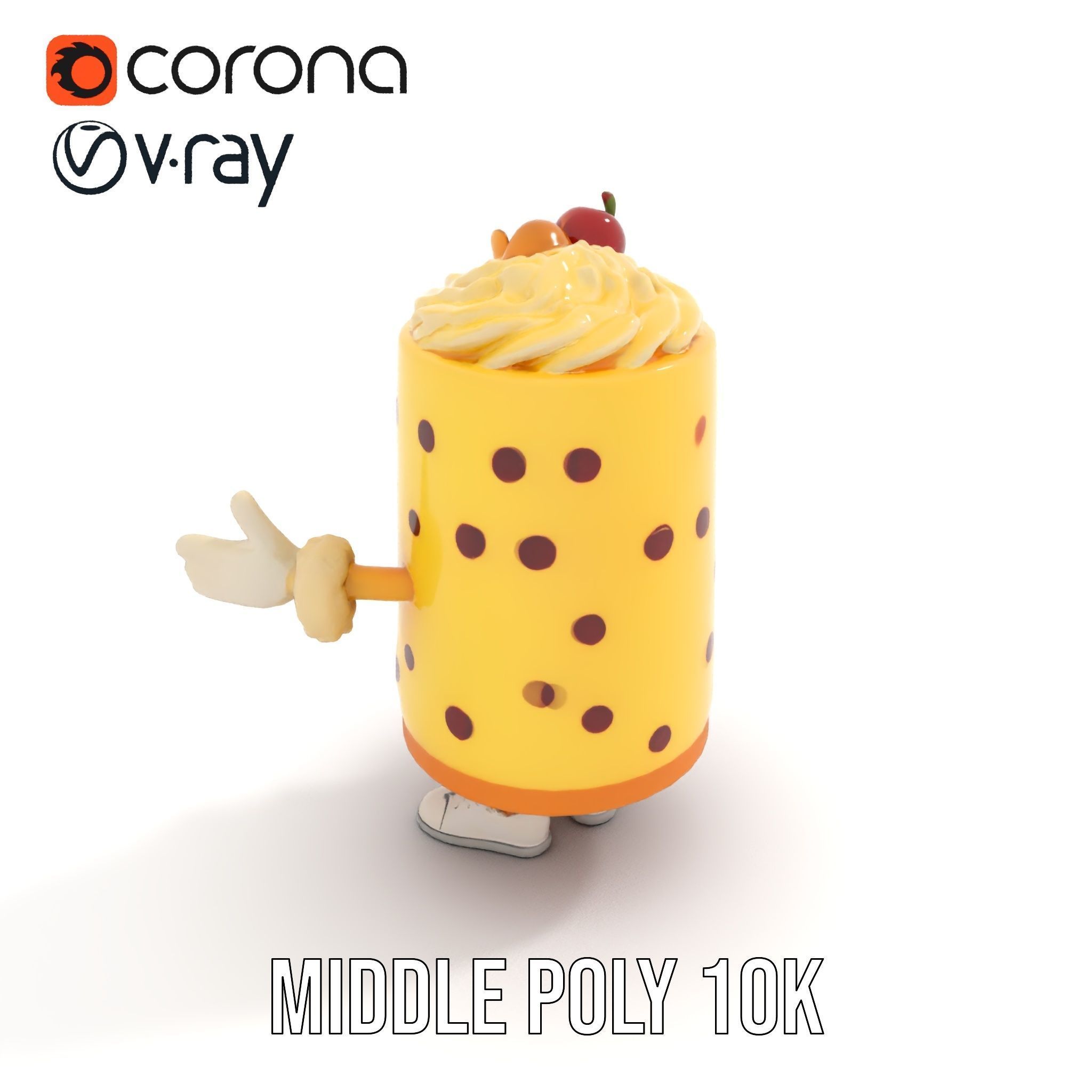 Cheerful Cake Character Rigged and Animated D Model Low-poly 3D model_10