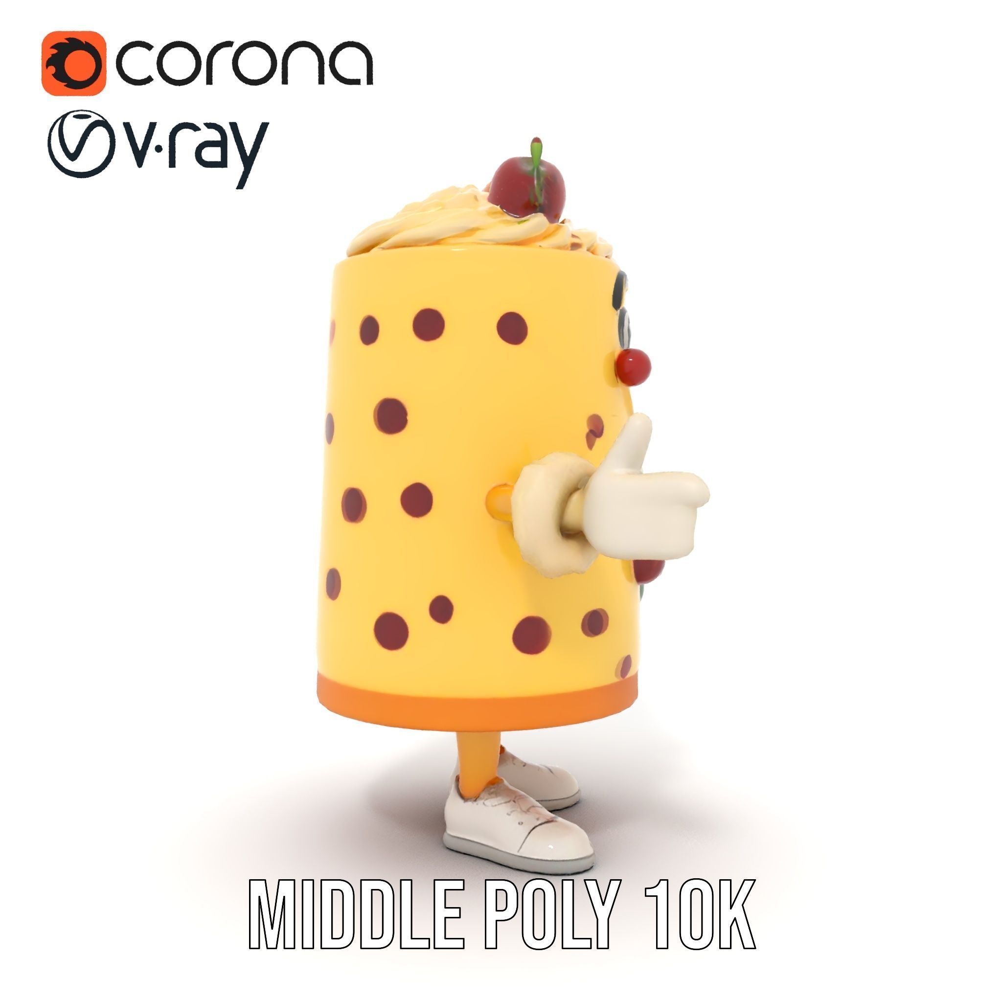 Cheerful Cake Character Rigged and Animated D Model Low-poly 3D model_15