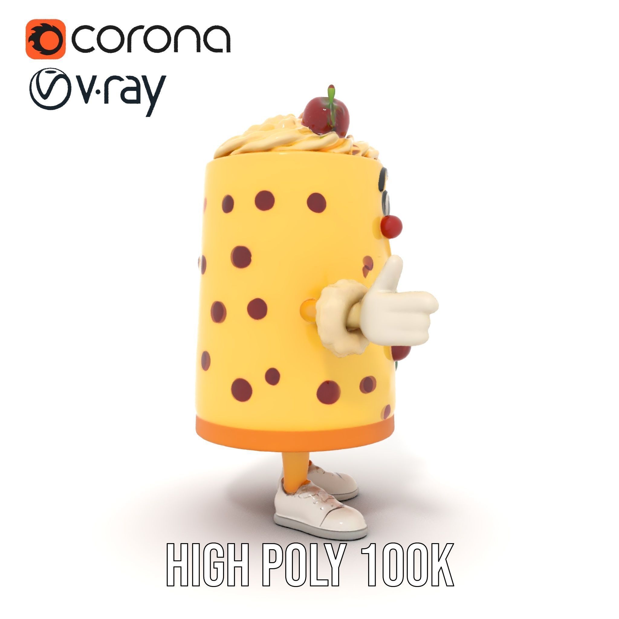 Cheerful Cake Character Rigged and Animated D Model Low-poly 3D model_19