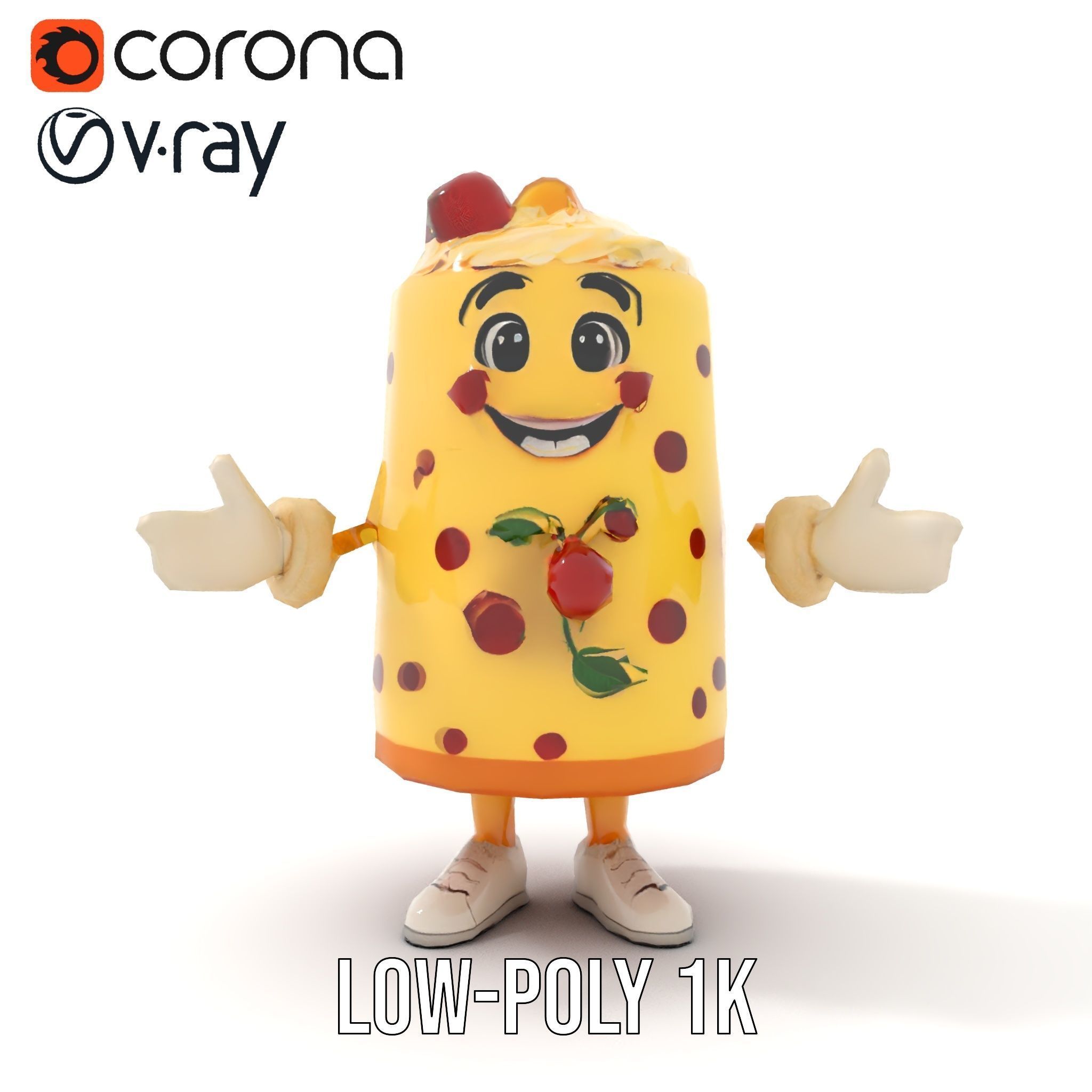 Cheerful Cake Character Rigged and Animated D Model Low-poly 3D model_27