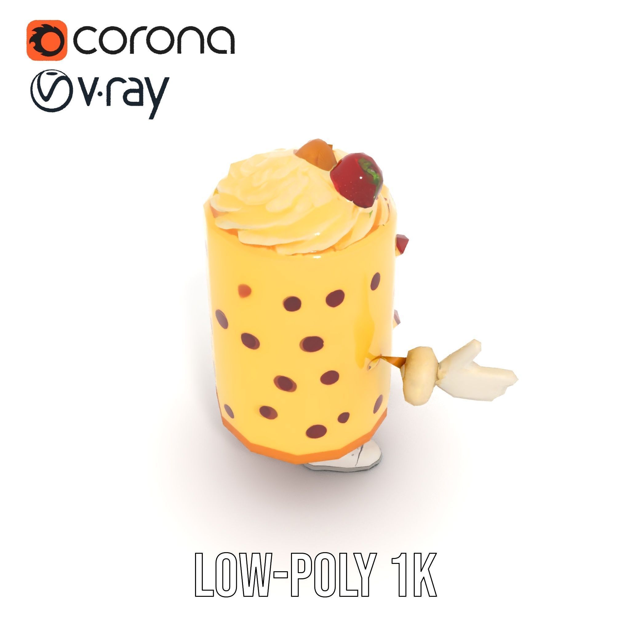 Cheerful Cake Character Rigged and Animated D Model Low-poly 3D model_11