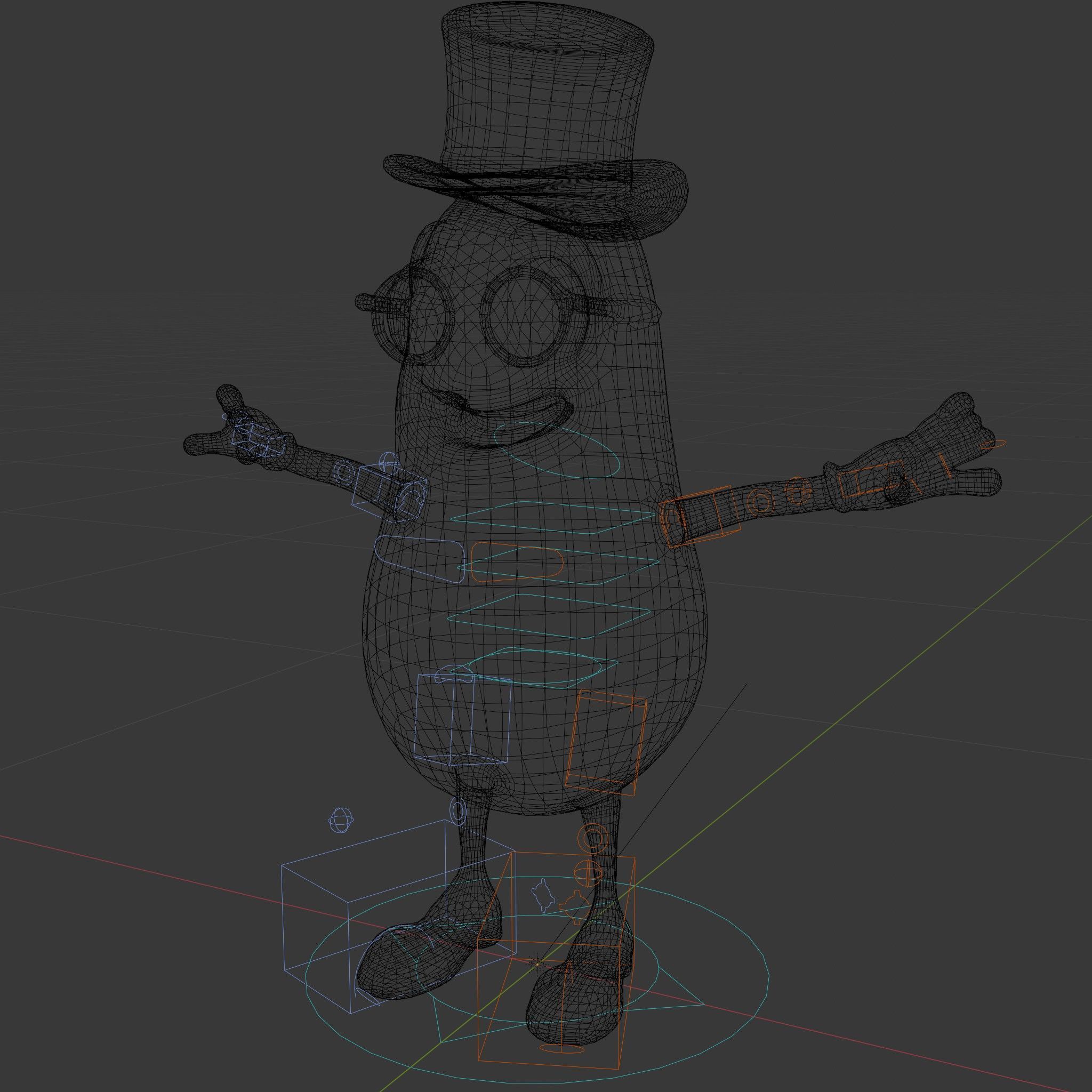 Cheerful Bean Character with Top Hat and Glasses  Rigged and ... Low-poly 3D model_5