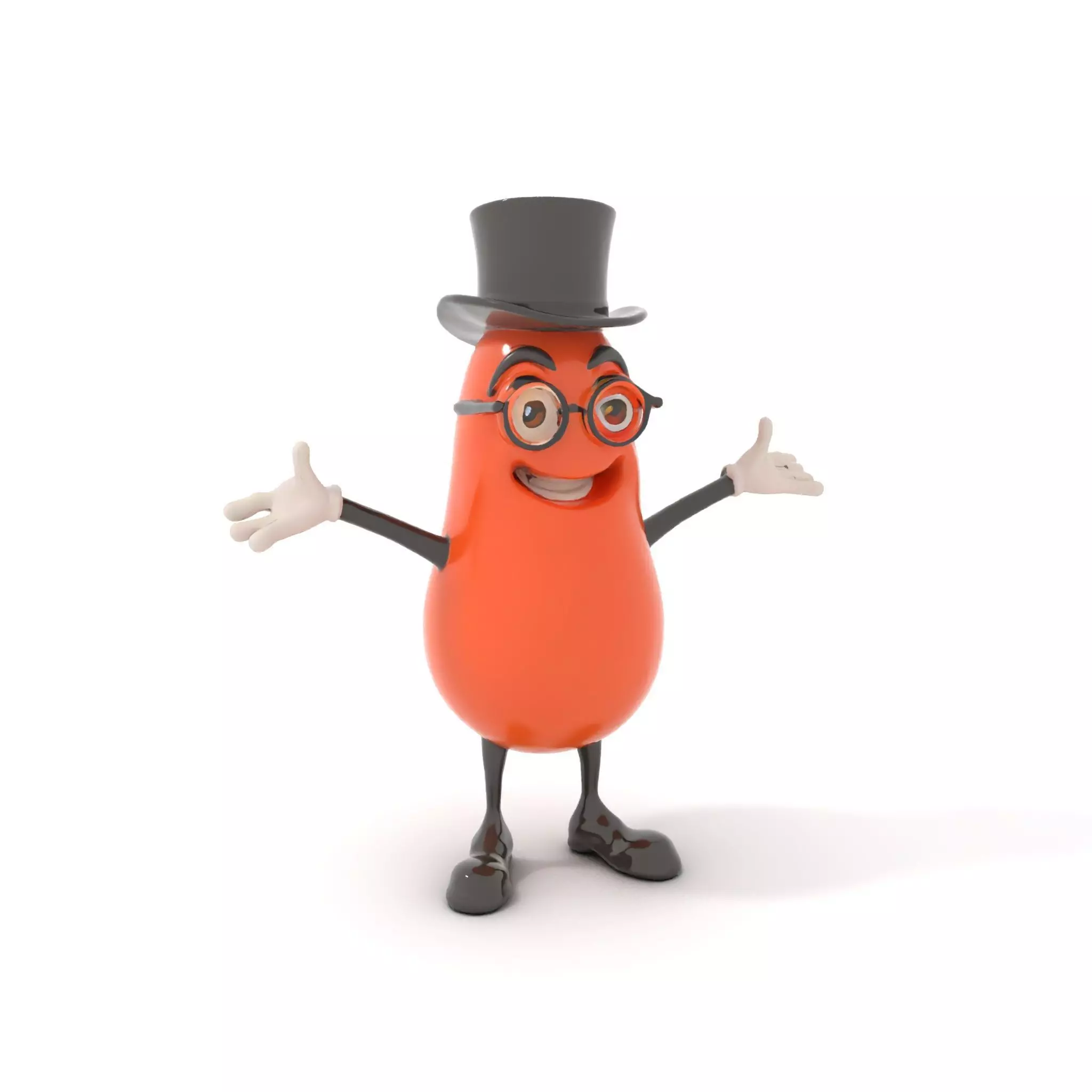 Cheerful Bean Character with Top Hat and Glasses  Rigged and ... Low-poly 3D model_0